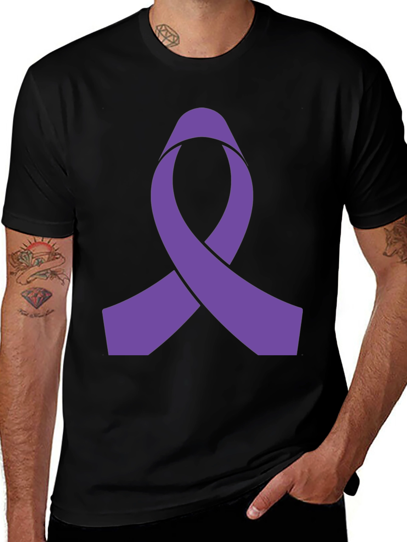 Variant 29 of Purple Ribbon Graphic Black T-Shirt