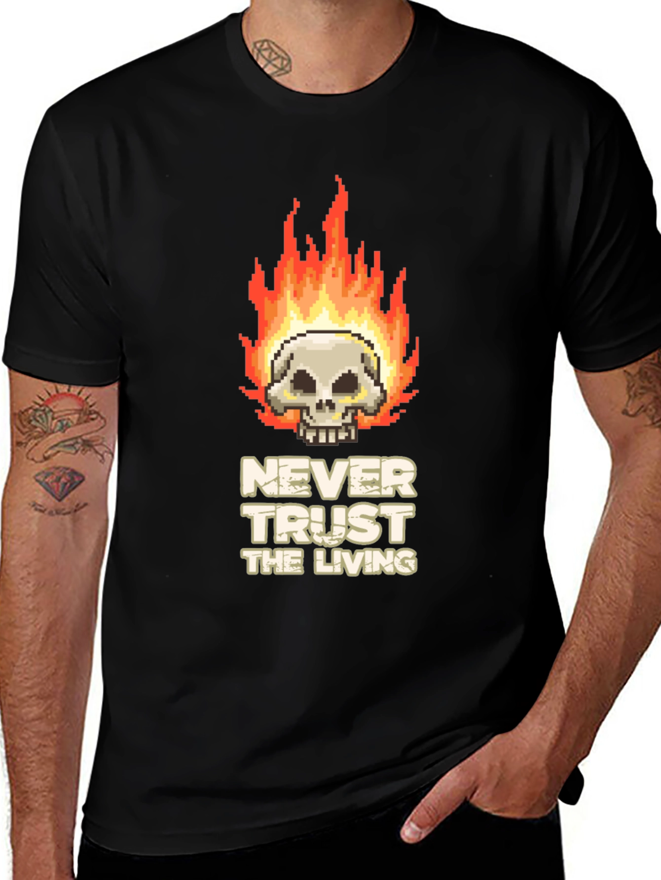 Variant 14 of Pixel Art Skull T-Shirt - Never Trust the Living