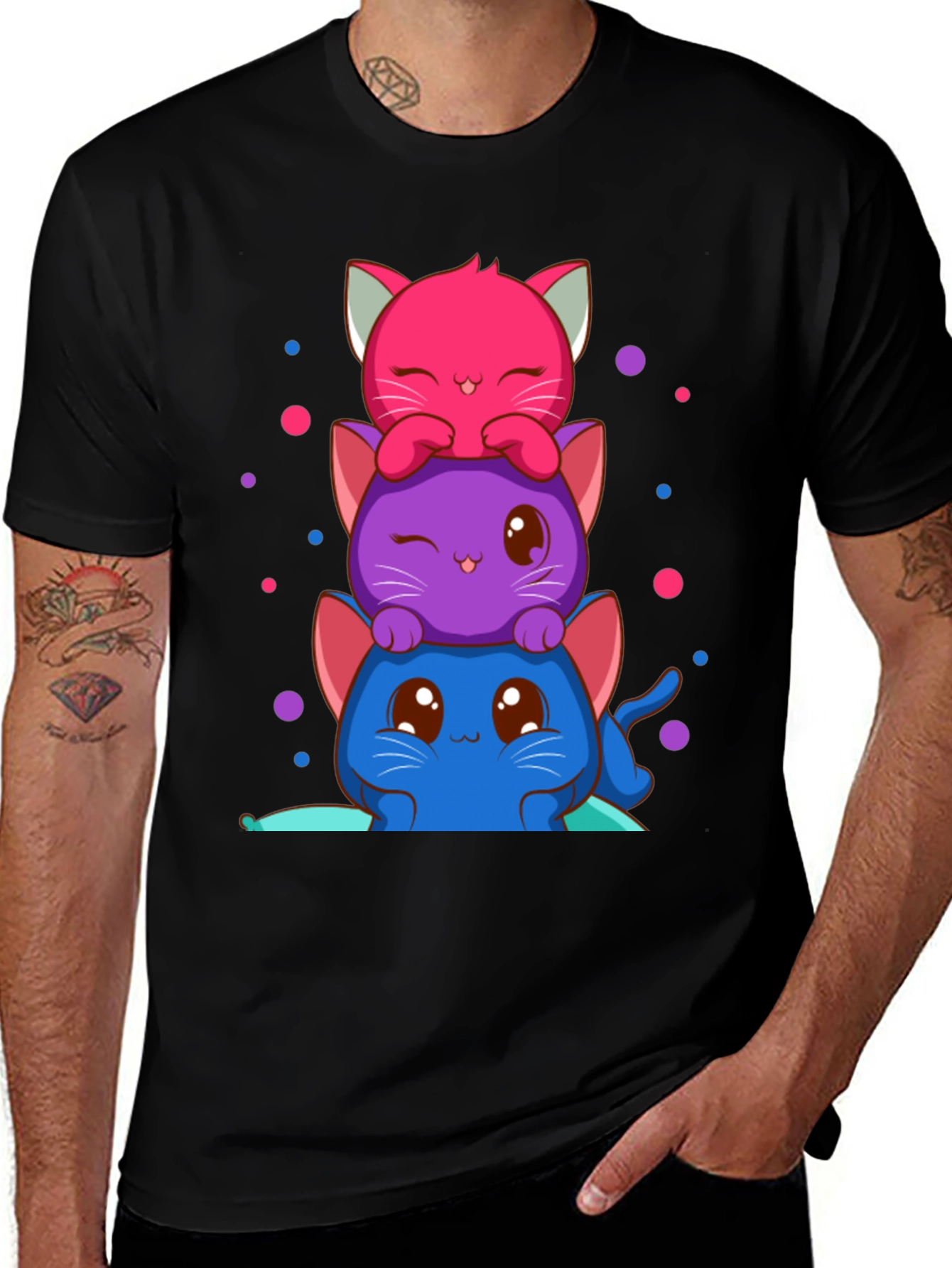 Variant 11 of Cute Stacked Kawaii Cats Graphic Tee