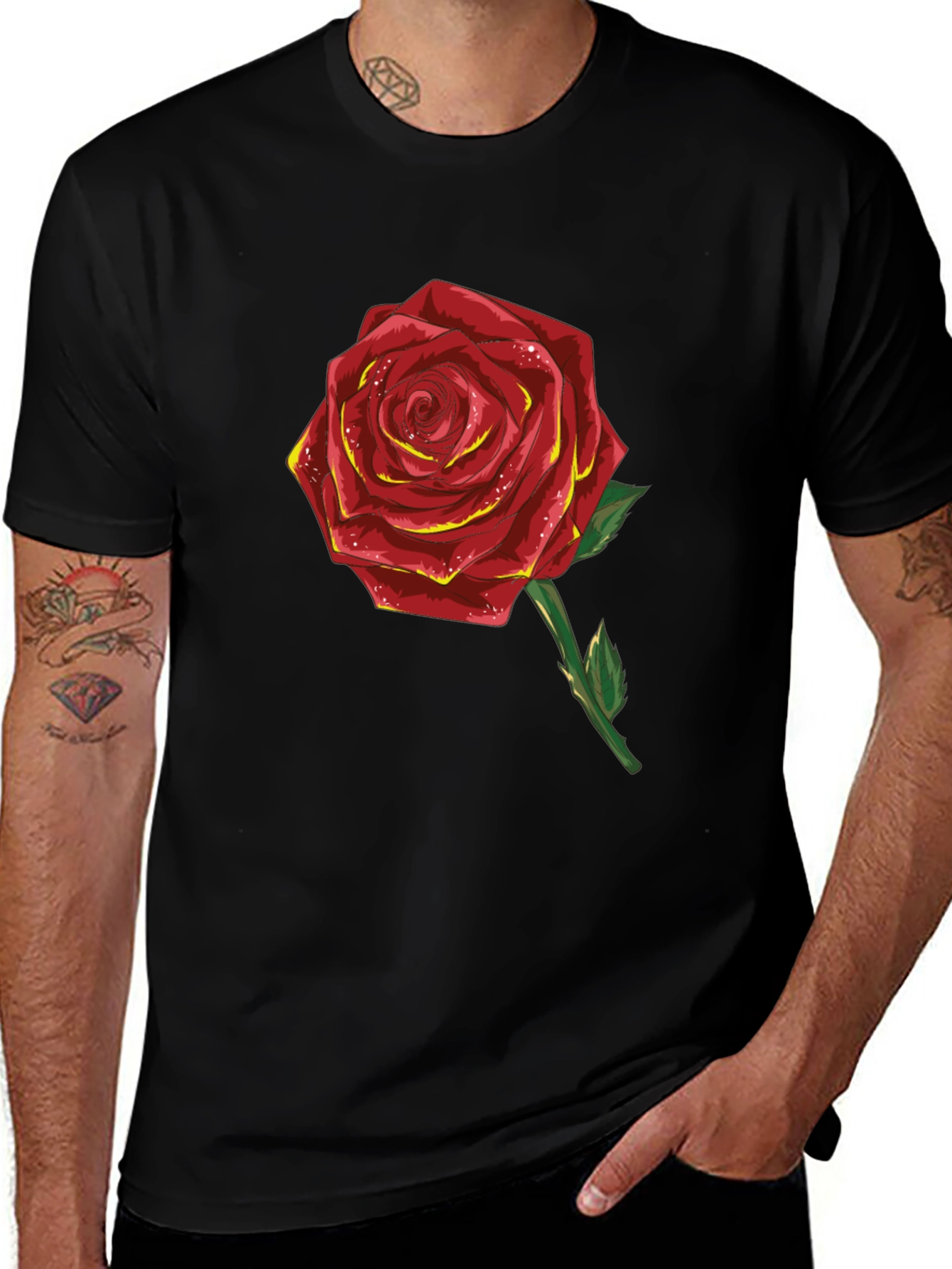 Variant 29 of Red Rose Graphic T-Shirt - Black Cotton Blend