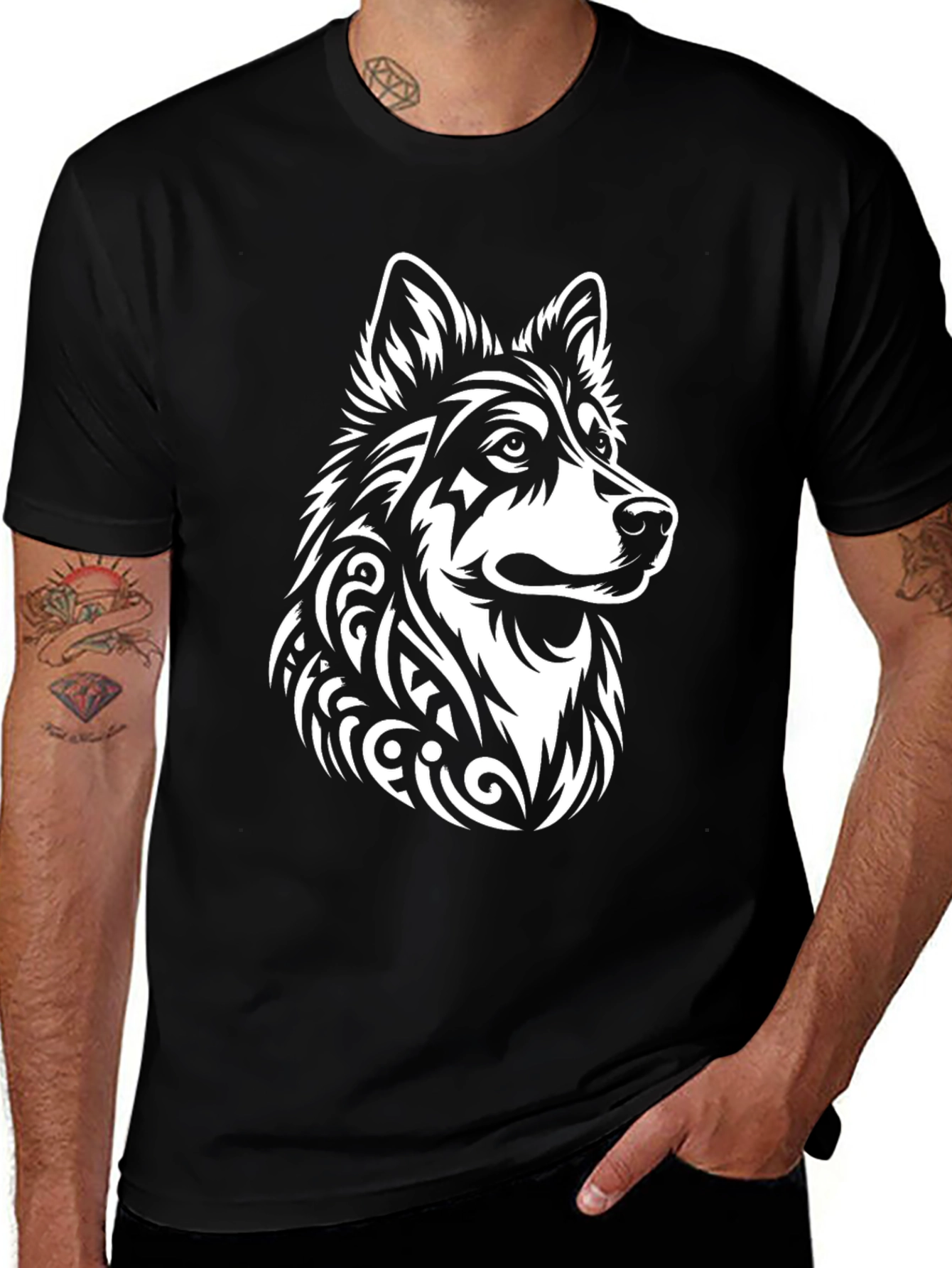 Variant 5 of Tribal Wolf Graphic Black Tee