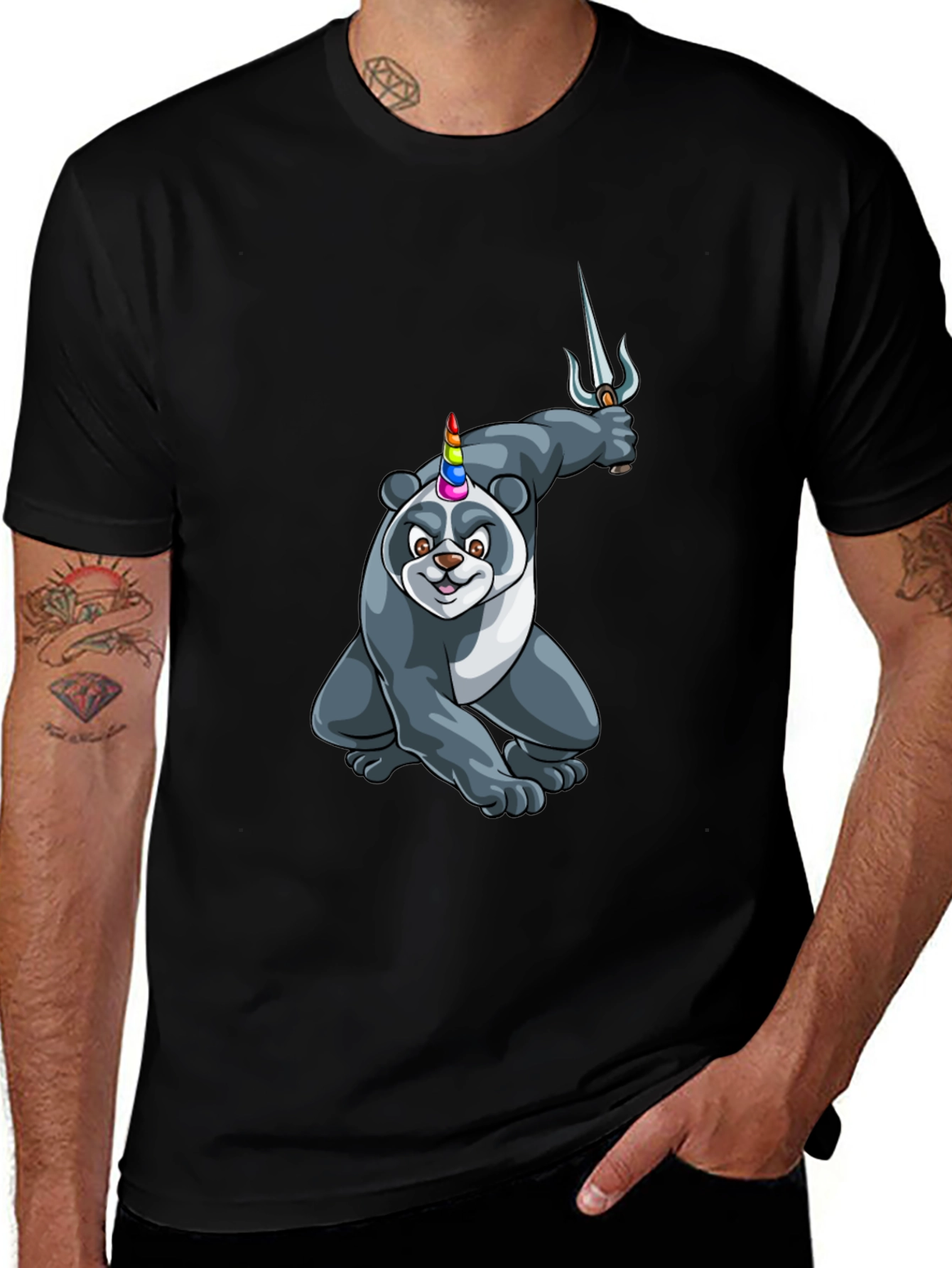 Variant 27 of Unicorn Panda Warrior Graphic Tee - Black