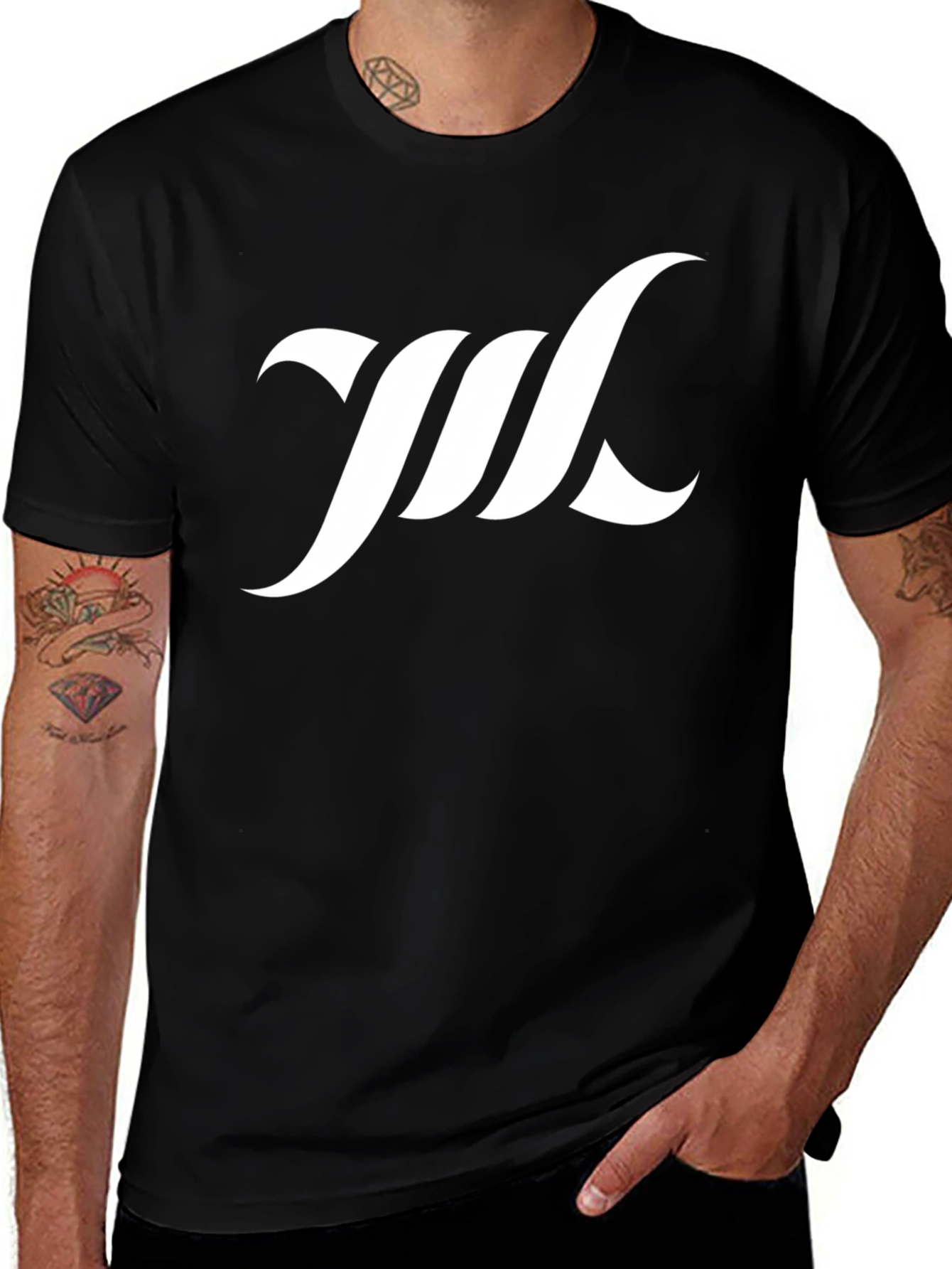 Variant 11 of Men's Black T-Shirt with White Abstract Logo