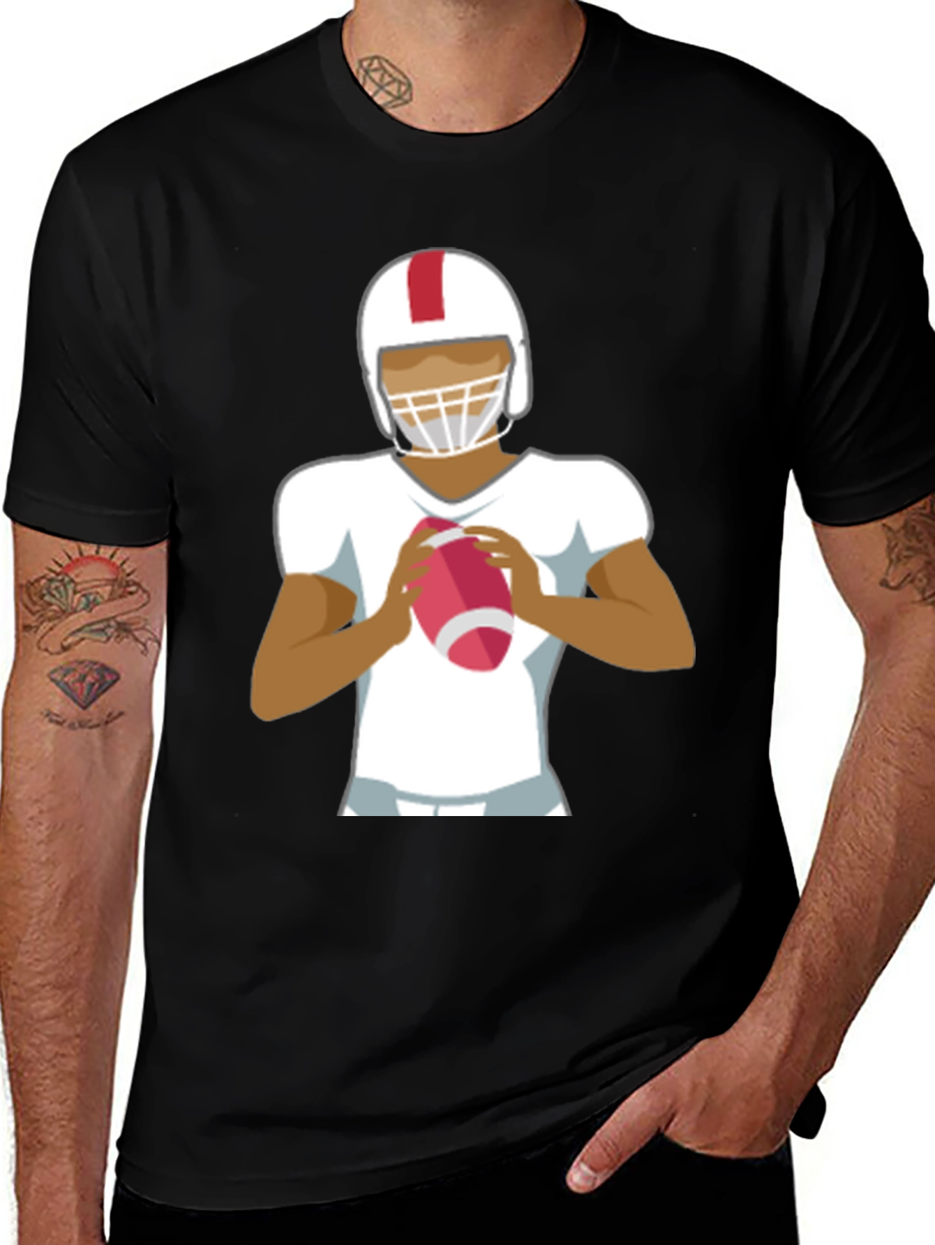 Variant 27 of Football Player Graphic Tee - Black Cotton Casual Shirt
