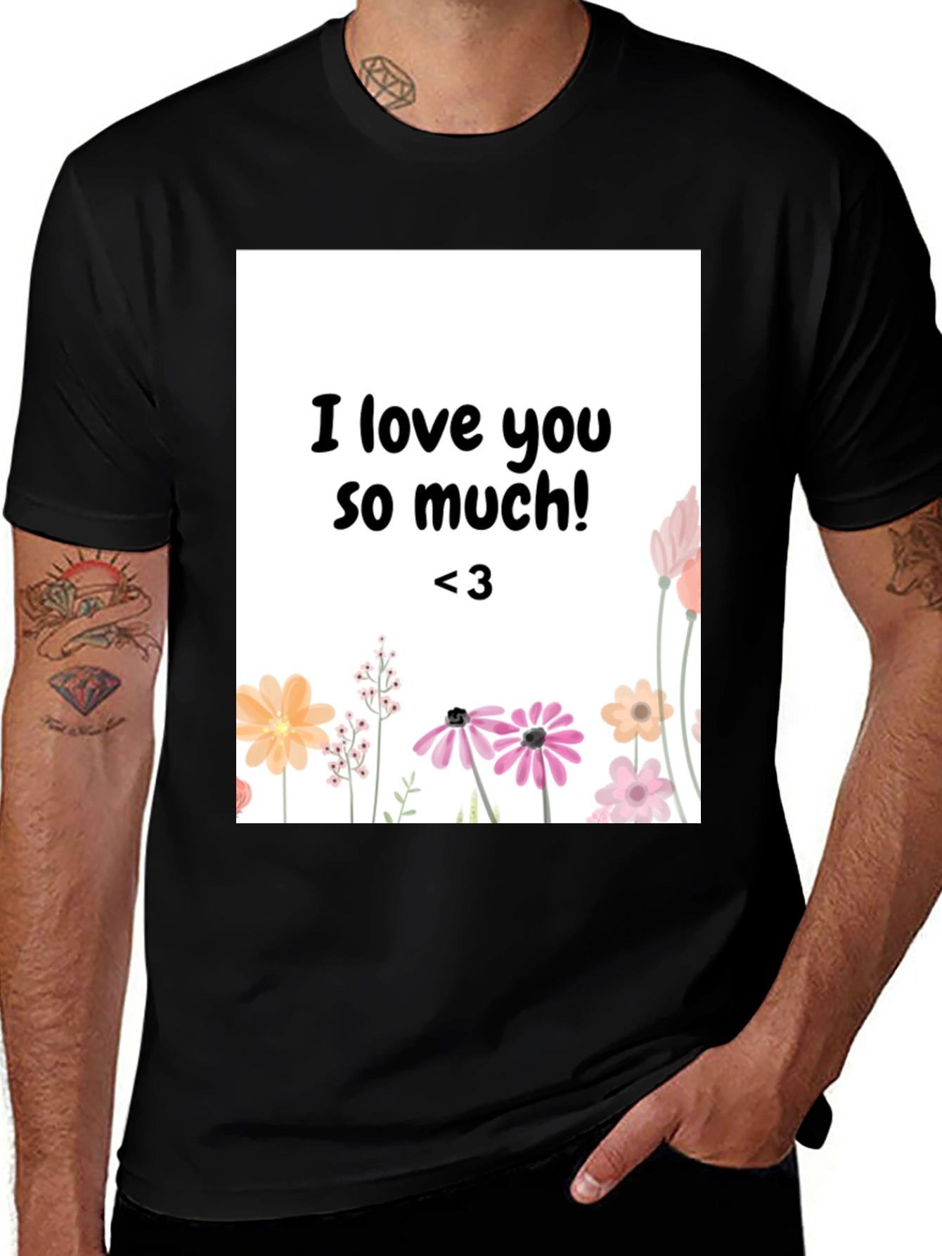 Variant 10 of I Love You So Much Floral Graphic Tee - Black