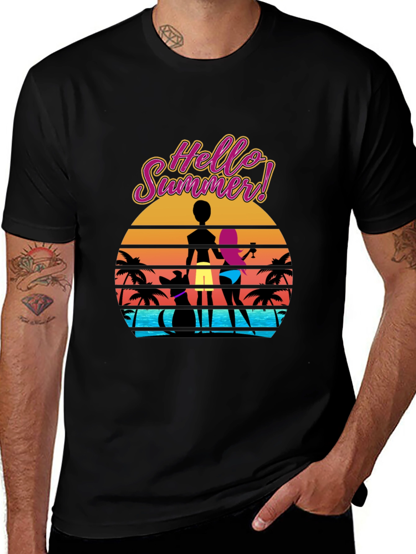 Hello Summer T-Shirt, Beach Sunset Graphic Tee