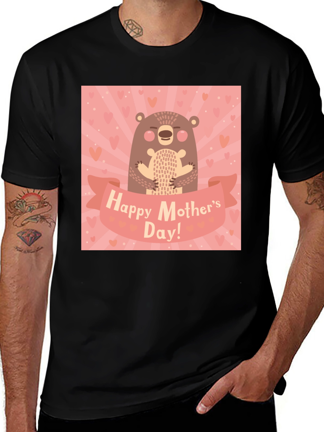 Black Happy Mother's Day Bear Graphic Tee main image
