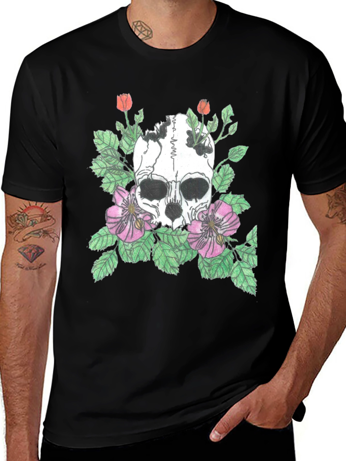 Variant 26 of Skull & Roses Graphic Print T-Shirt