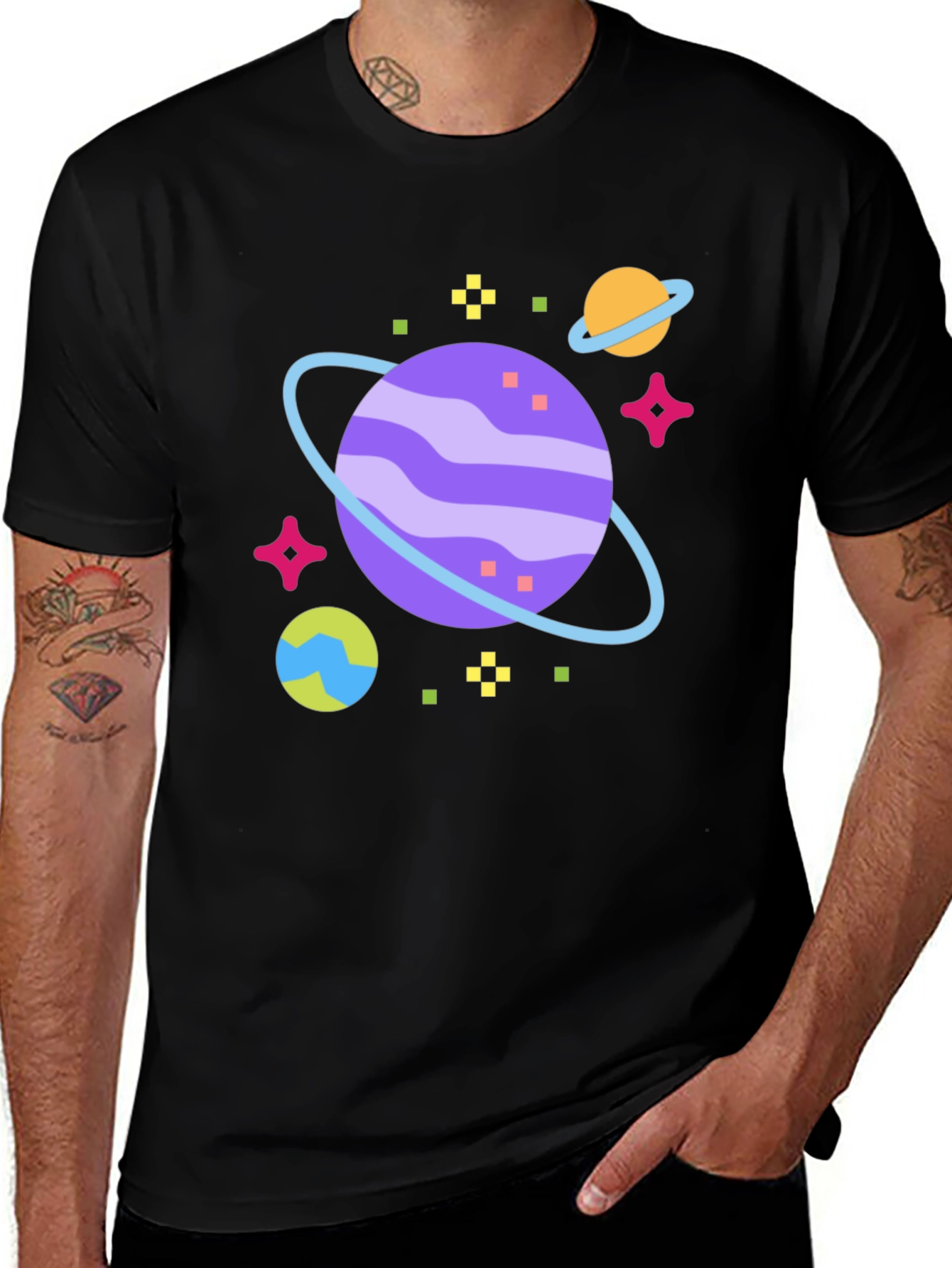Variant 23 of Space Planet Graphic Tee - Black Cotton T-Shirt