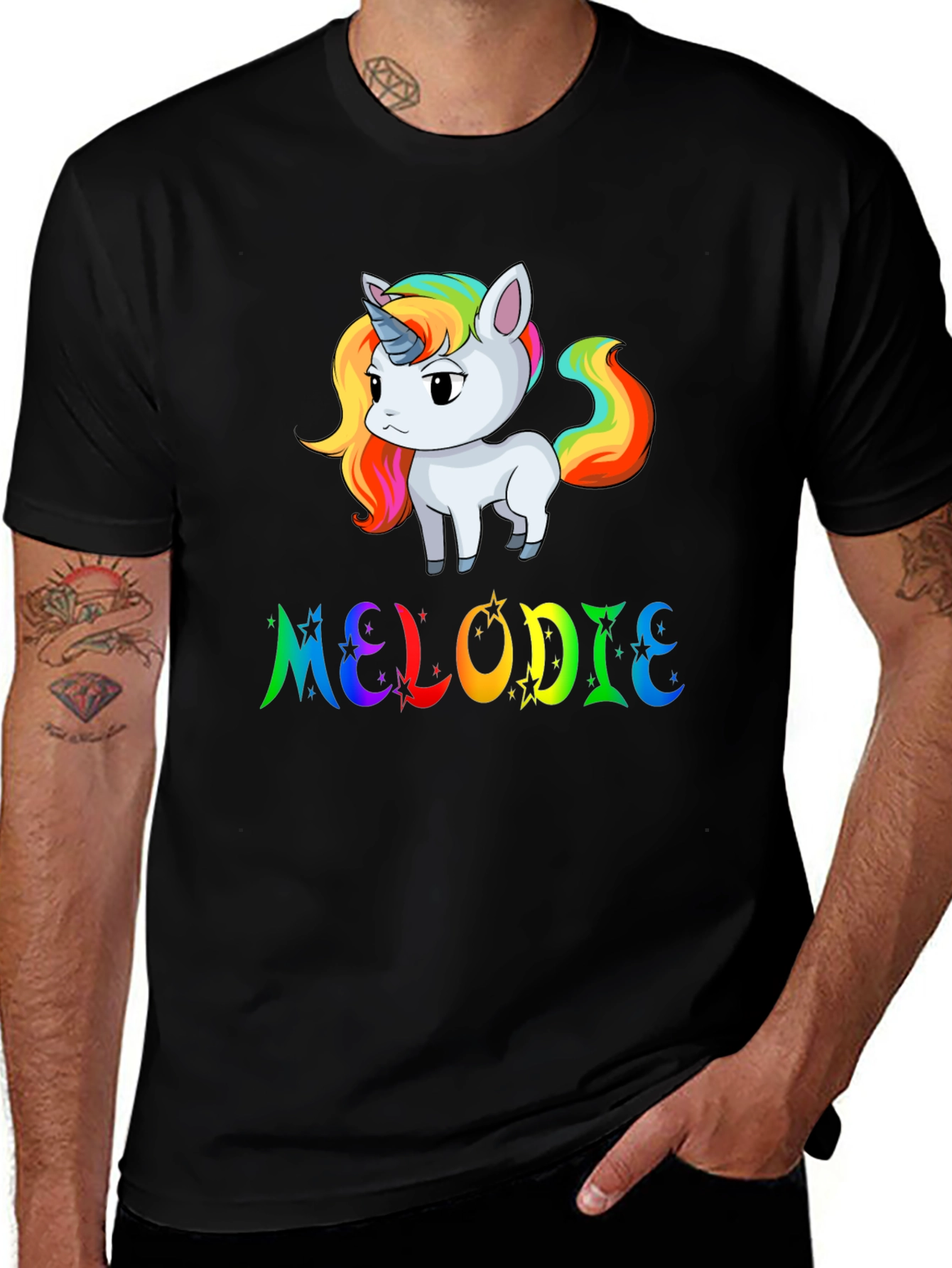 Black Rainbow Unicorn MELODIE Custom T-Shirt main image