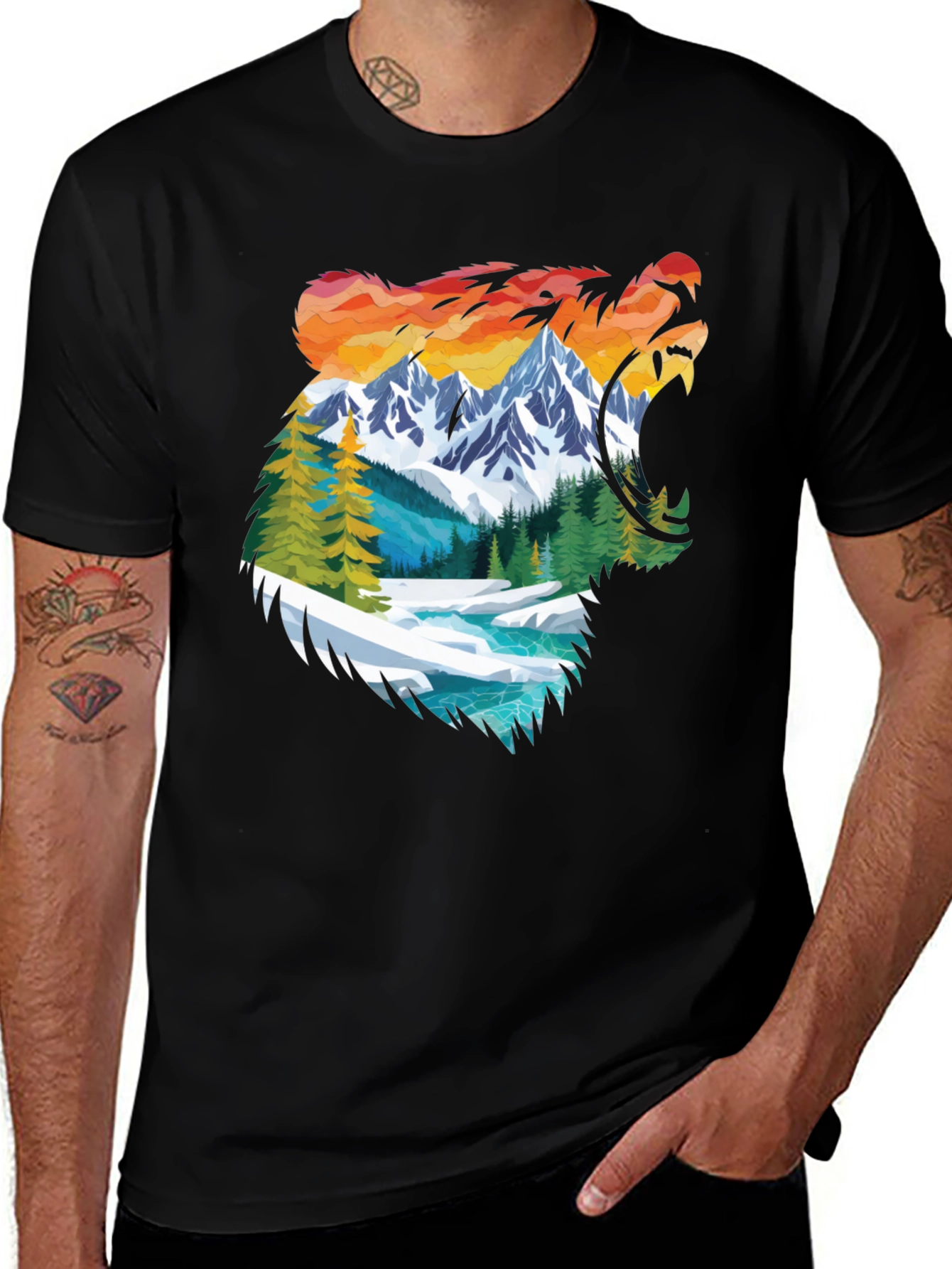 Variant 7 of Nature Bear Graphic Tee - Men's Black Shirt