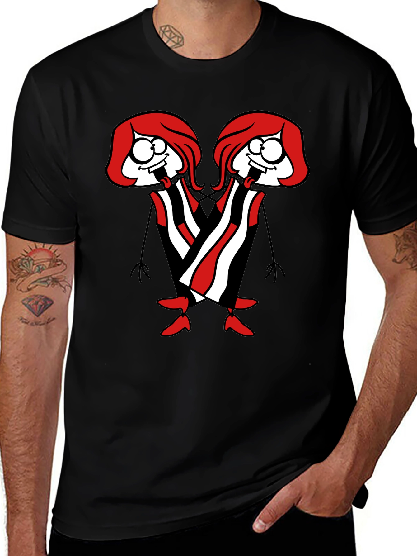 Variant 29 of Cartoon Twins Graphic Black T-Shirt
