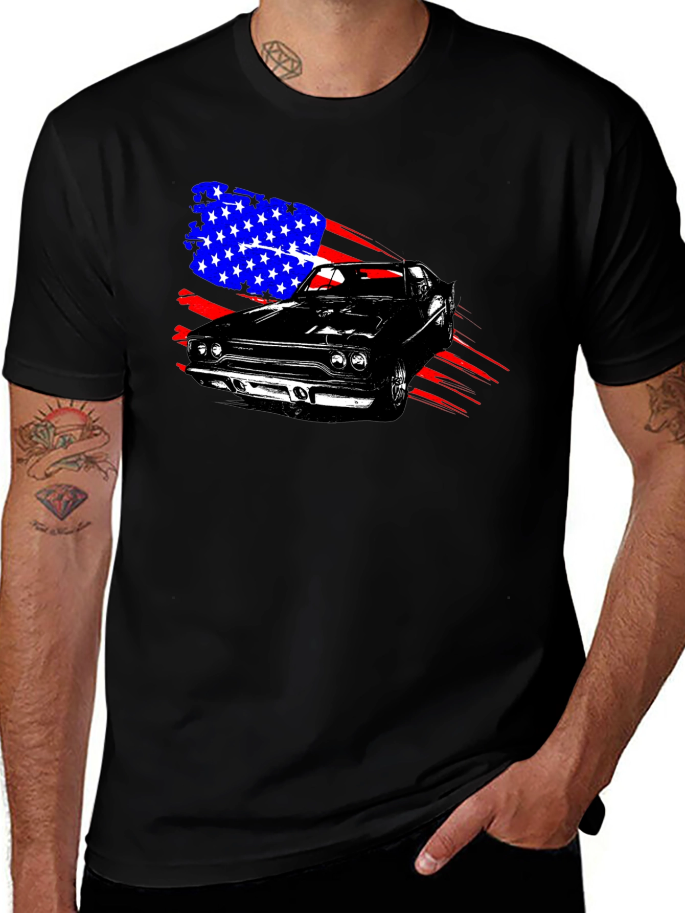 Variant 5 of American Muscle Car Graphic T-Shirt - Patriotic Design