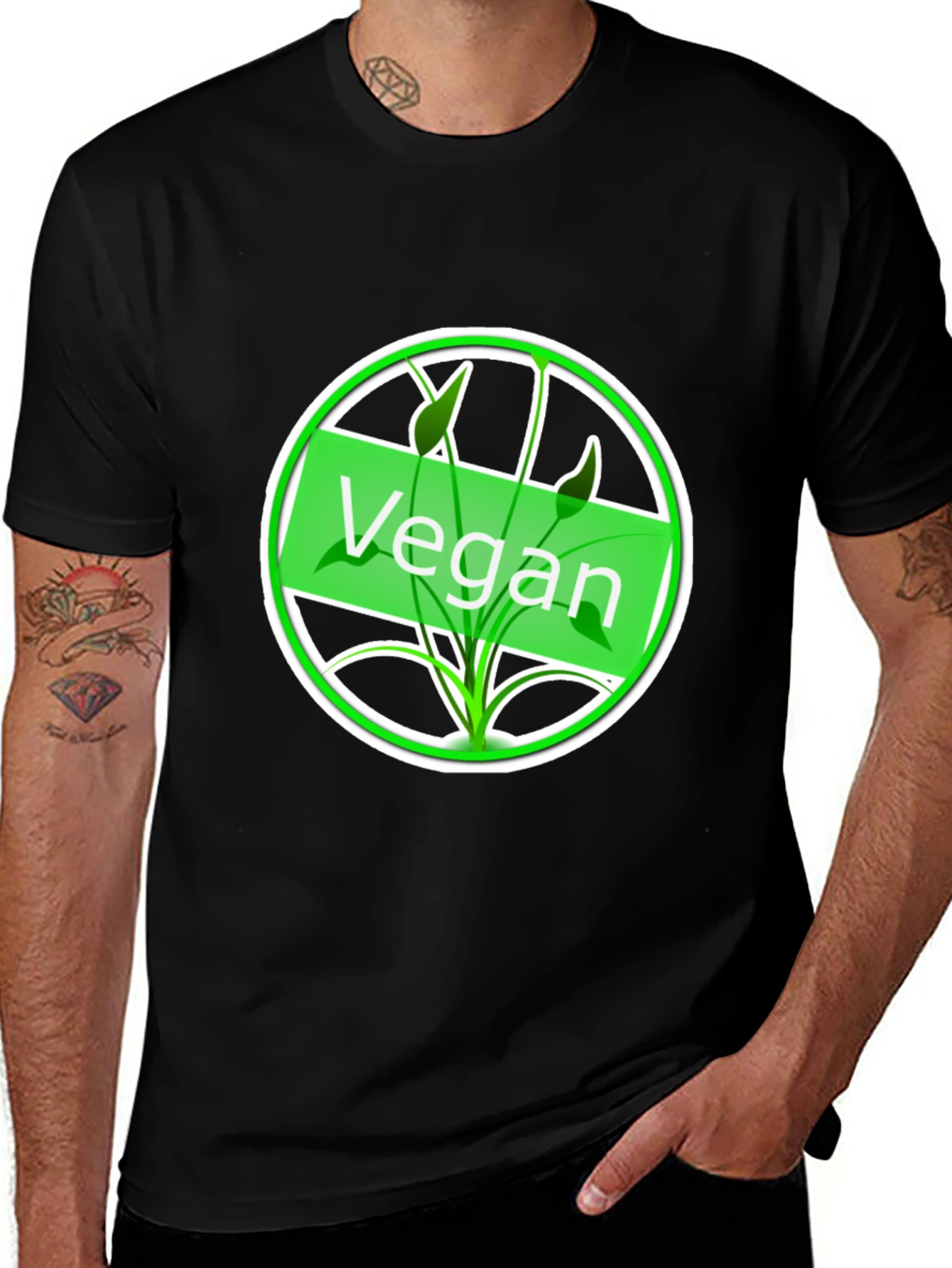 Variant 13 of Vegan T-Shirt with Plant Graphic - Black Cotton Tee