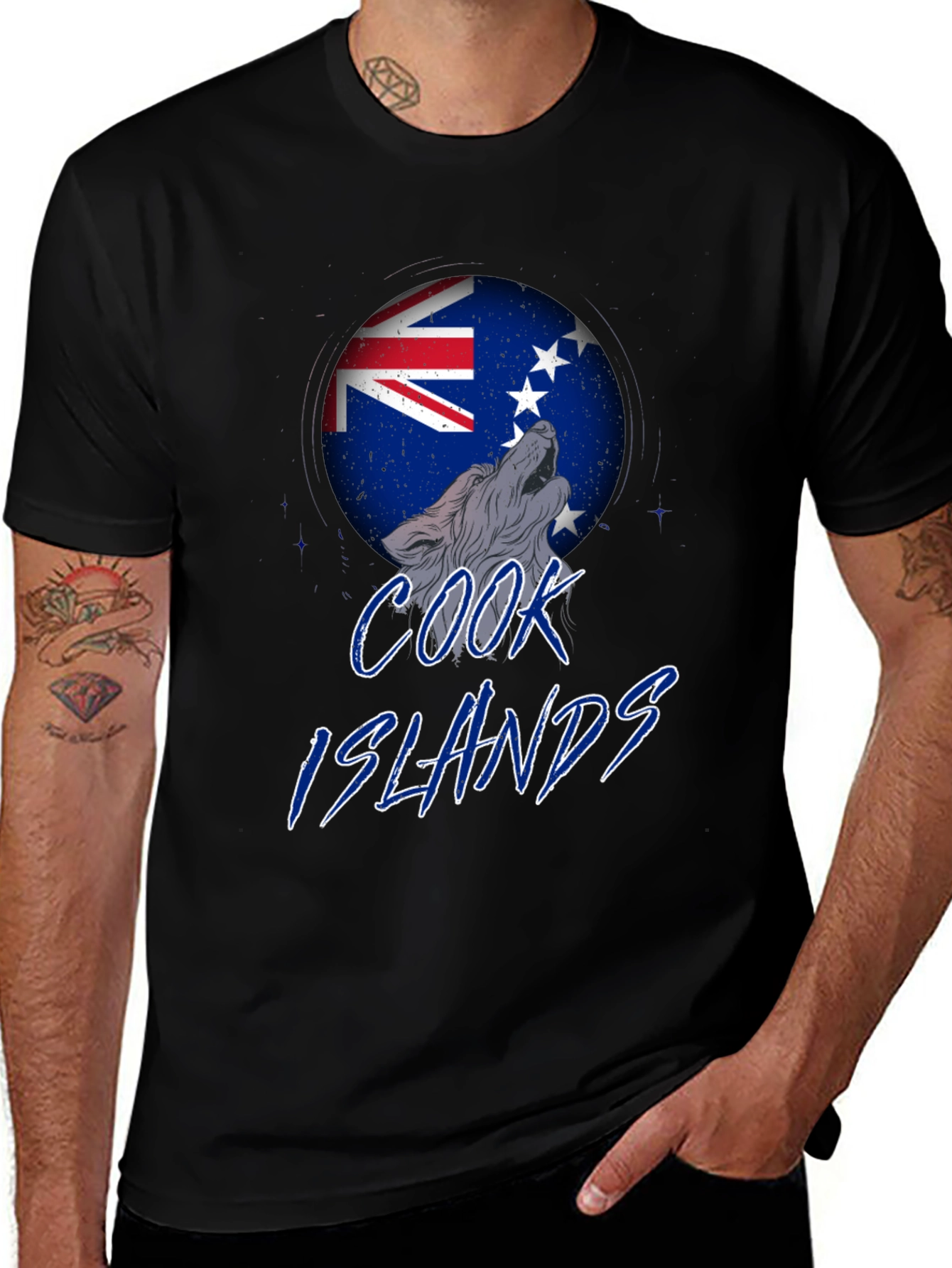 Variant 26 of Cook Islands Wolf T-Shirt - Black Graphic Tee