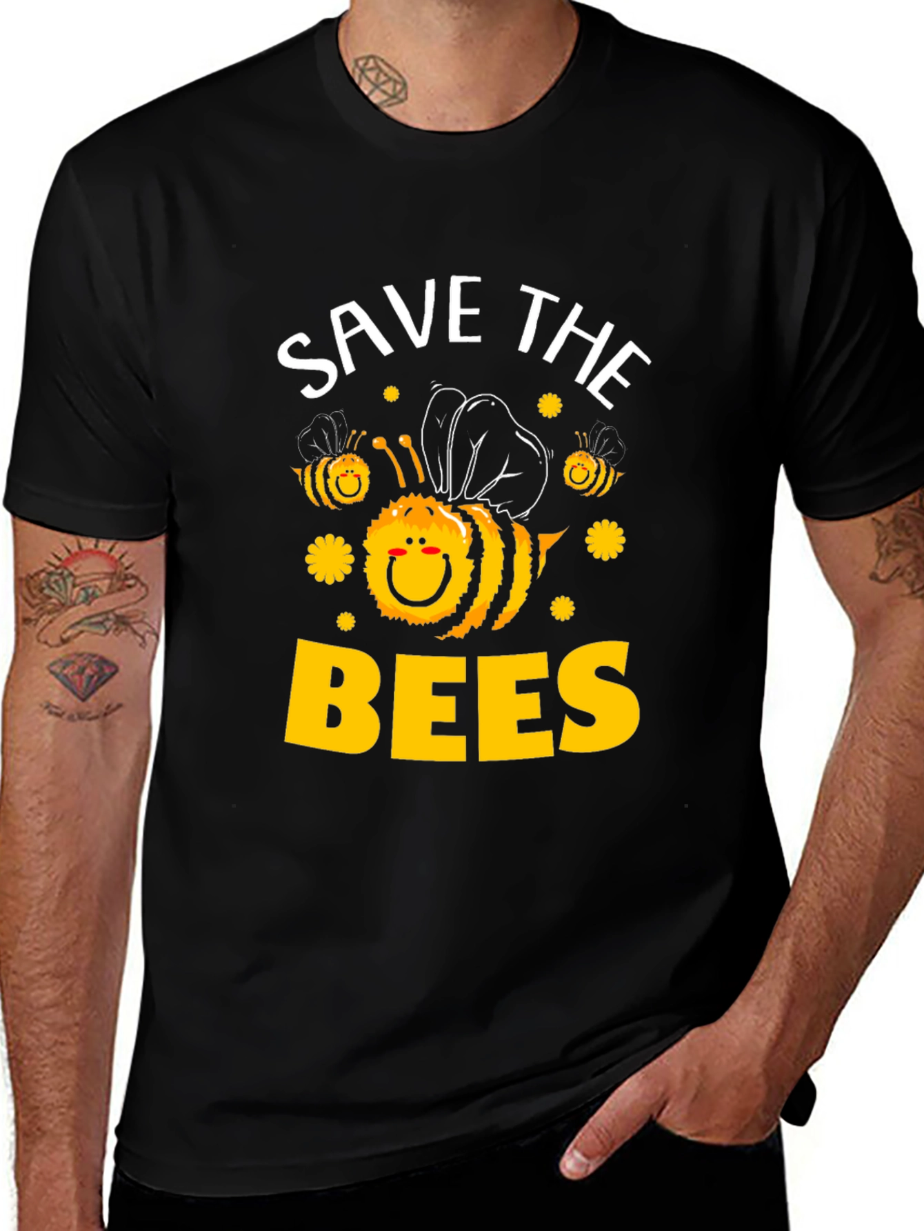 Variant 15 of Save the Bees T-Shirt - Black, Cute Bee Graphic