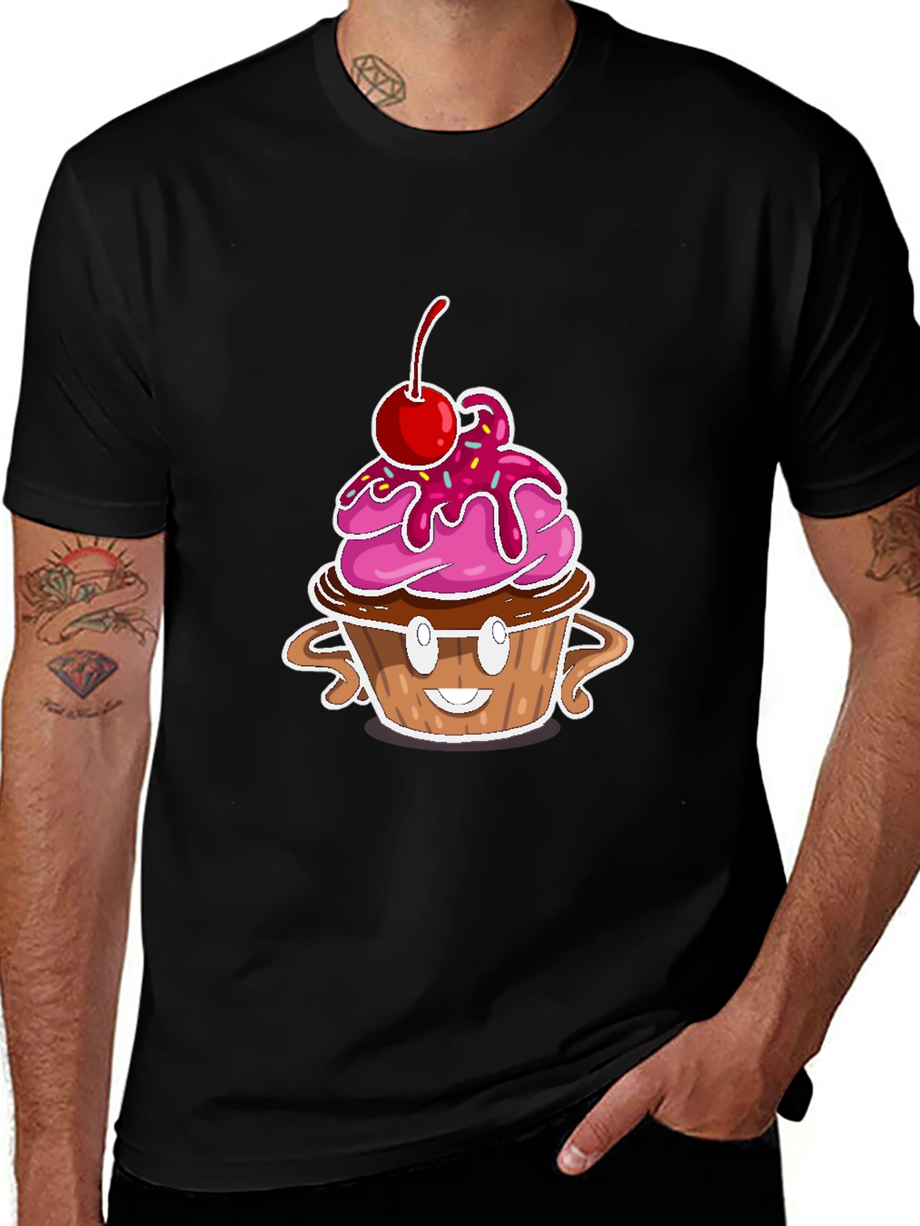 Variant 9 of Cupcake Cartoon Graphic Tee - Black Cotton T-Shirt