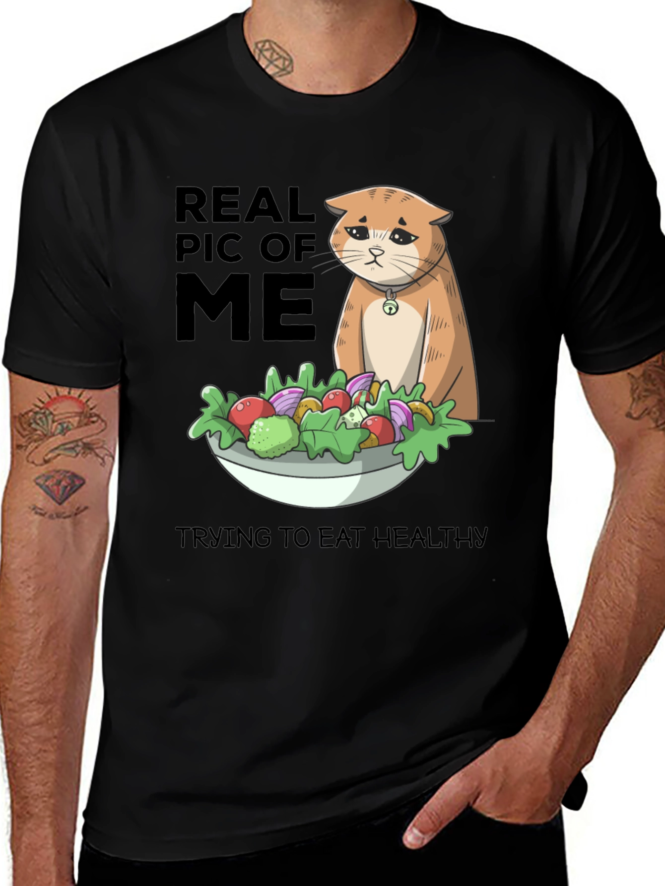 Variant 7 of Sad Cat Salad T-Shirt - Healthy Eating Humor Tee