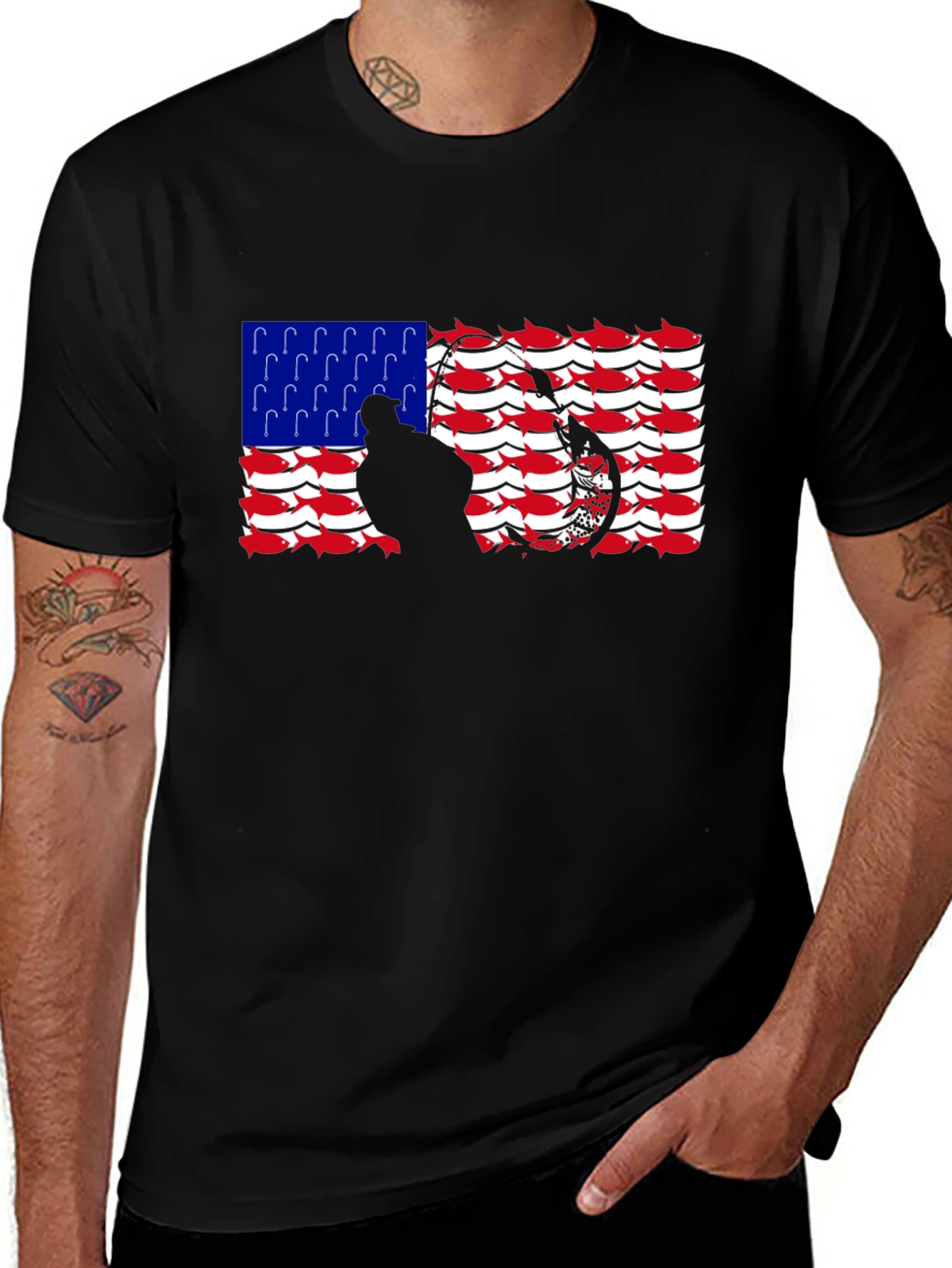 Variant 19 of Patriotic Fishing Hook T-Shirt