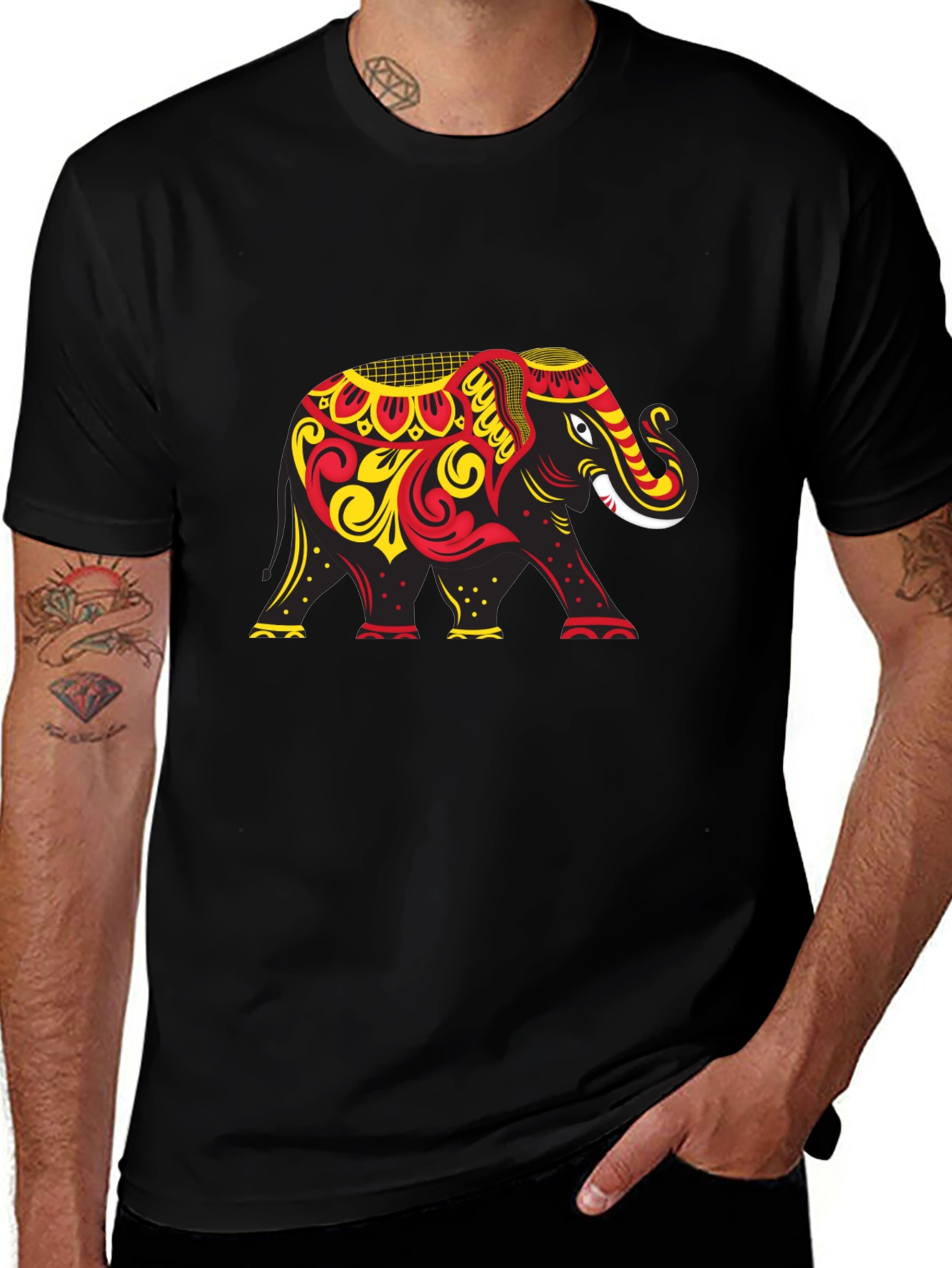 Variant 8 of Black T-Shirt with Ornate Elephant Graphic