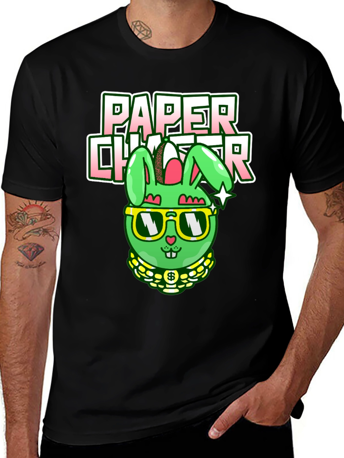 Variant 28 of Paper Chaser Rabbit Graphic Tee - Black Cotton Blend