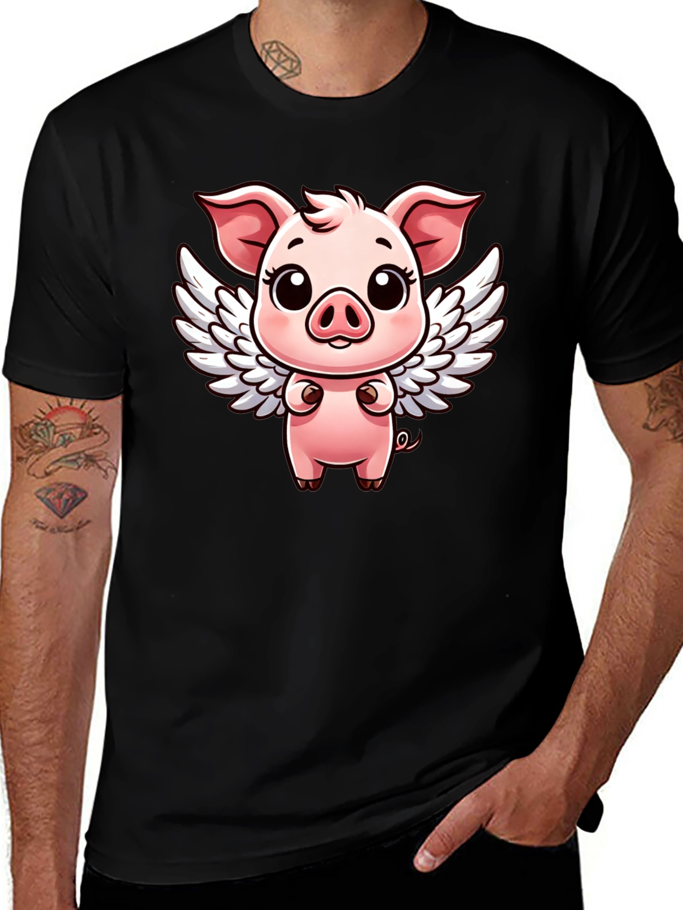 Variant 15 of Cute Angel Pig T-Shirt - Black