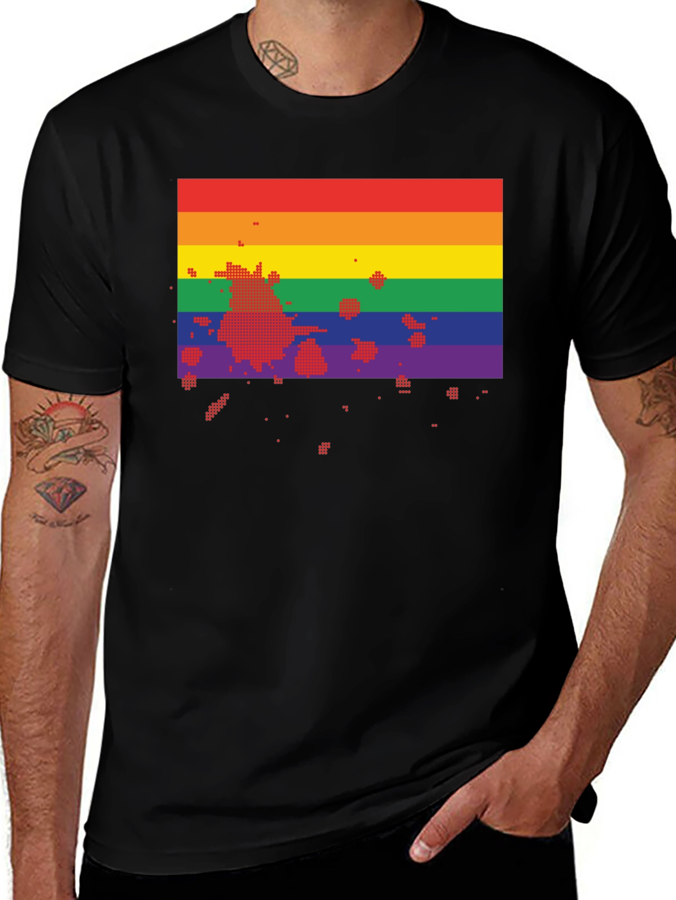 Variant 4 of Rainbow Flag Pixel Art Black T-Shirt