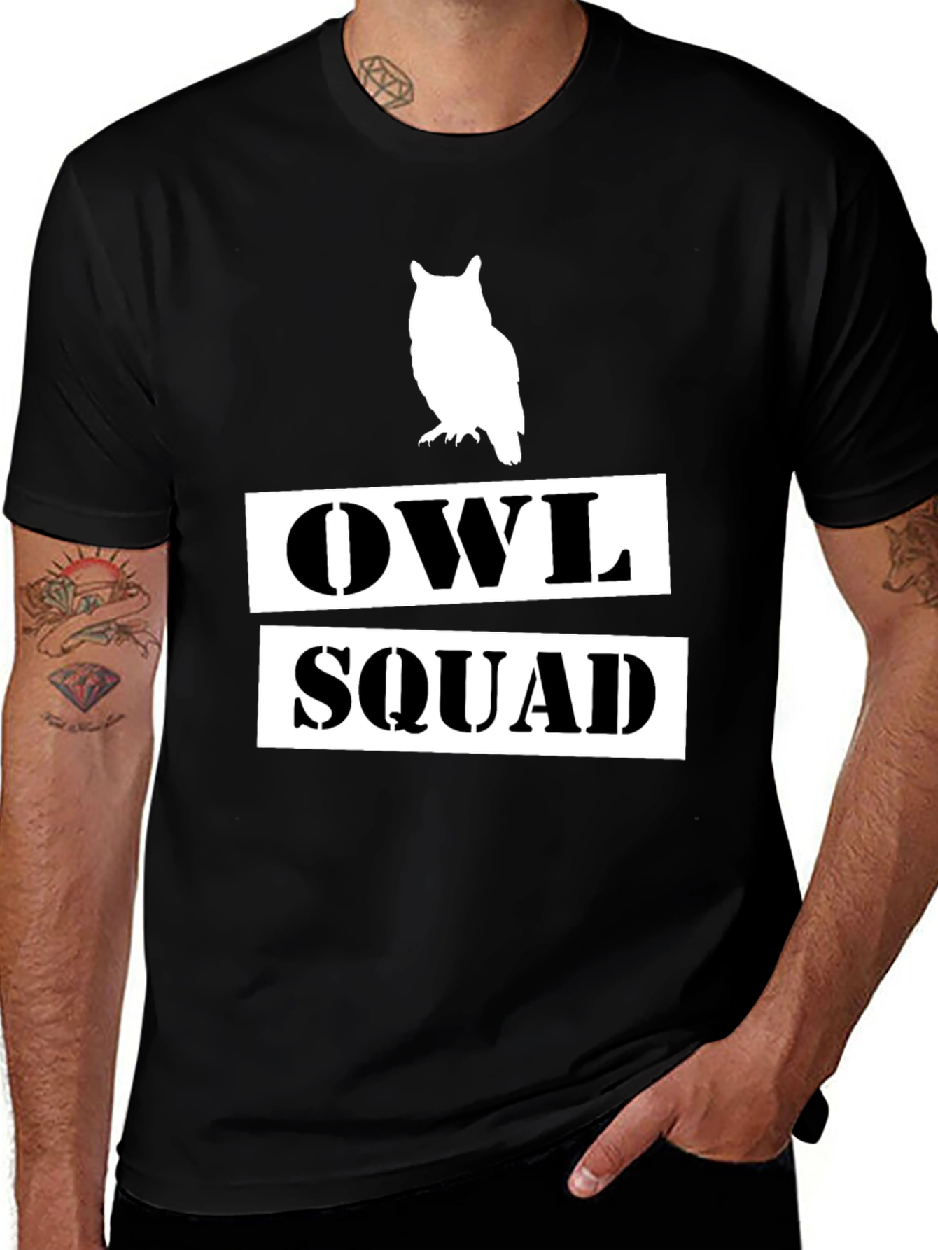 Variant 8 of Owl Squad Graphic T-Shirt - Black Cotton Tee