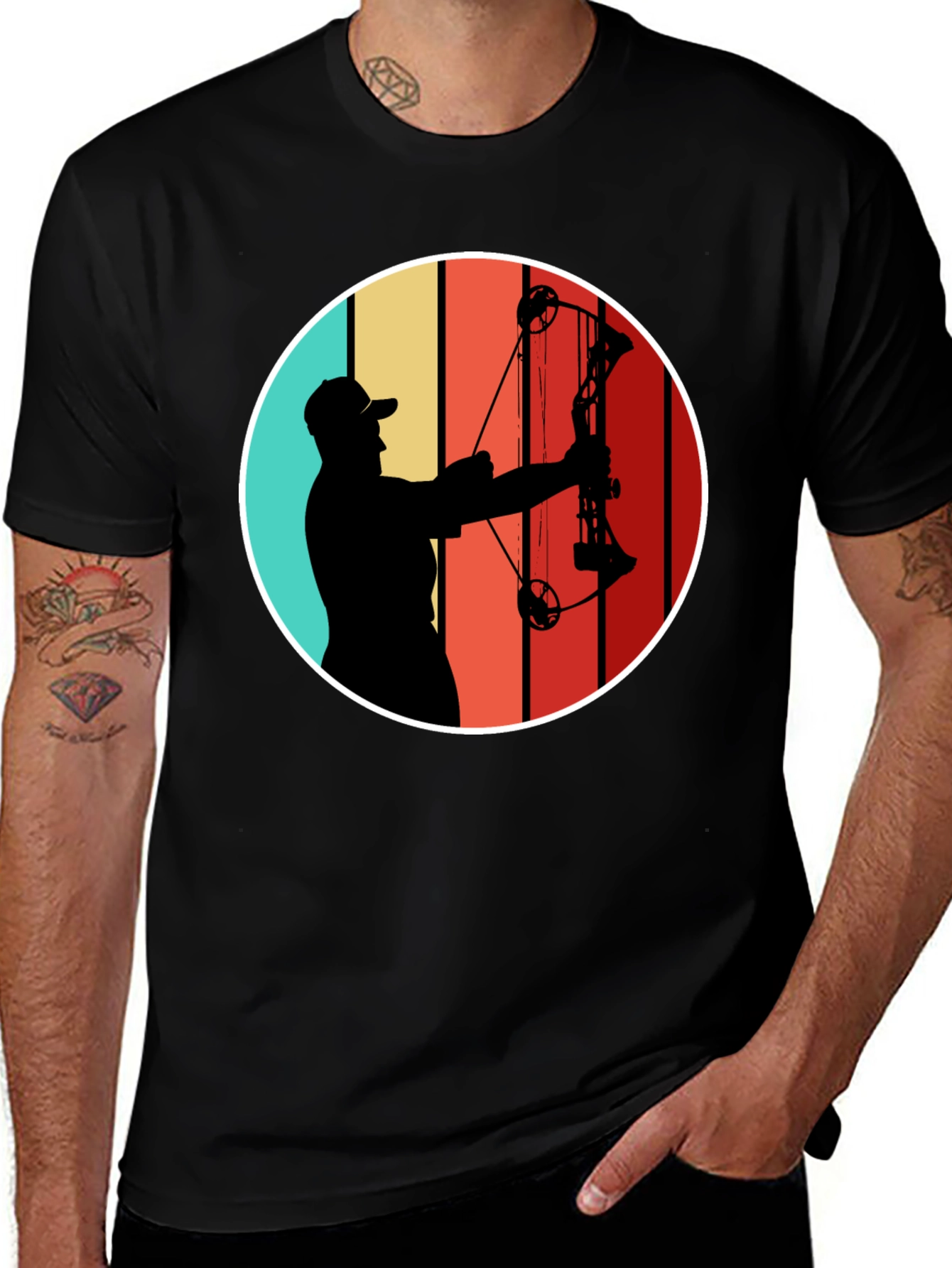 Variant 13 of Archery Silhouette Tee - Retro Style Bow Hunter T-Shirt