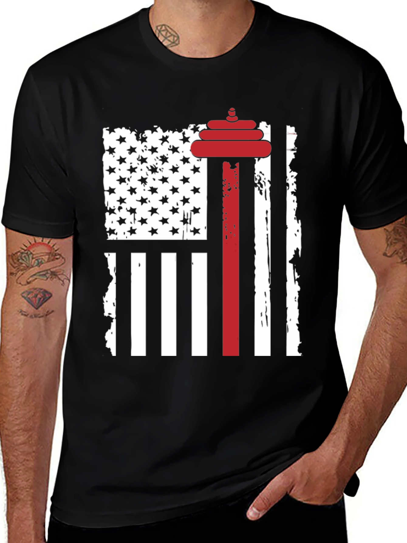 Variant 15 of Patriotic Weightlifting T-Shirt - USA Flag Barbell Design