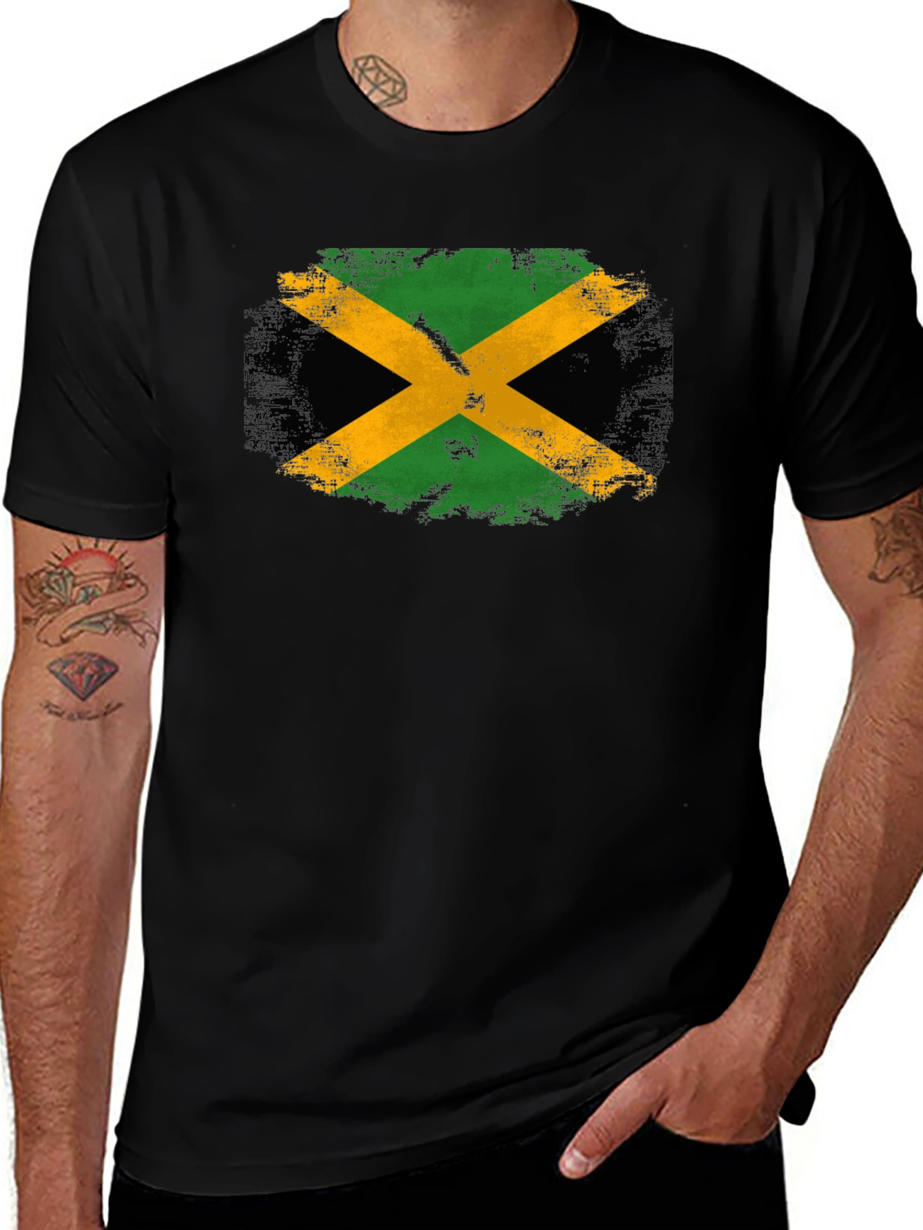 Variant 14 of Jamaica Flag T-Shirt - Black Cotton Tee