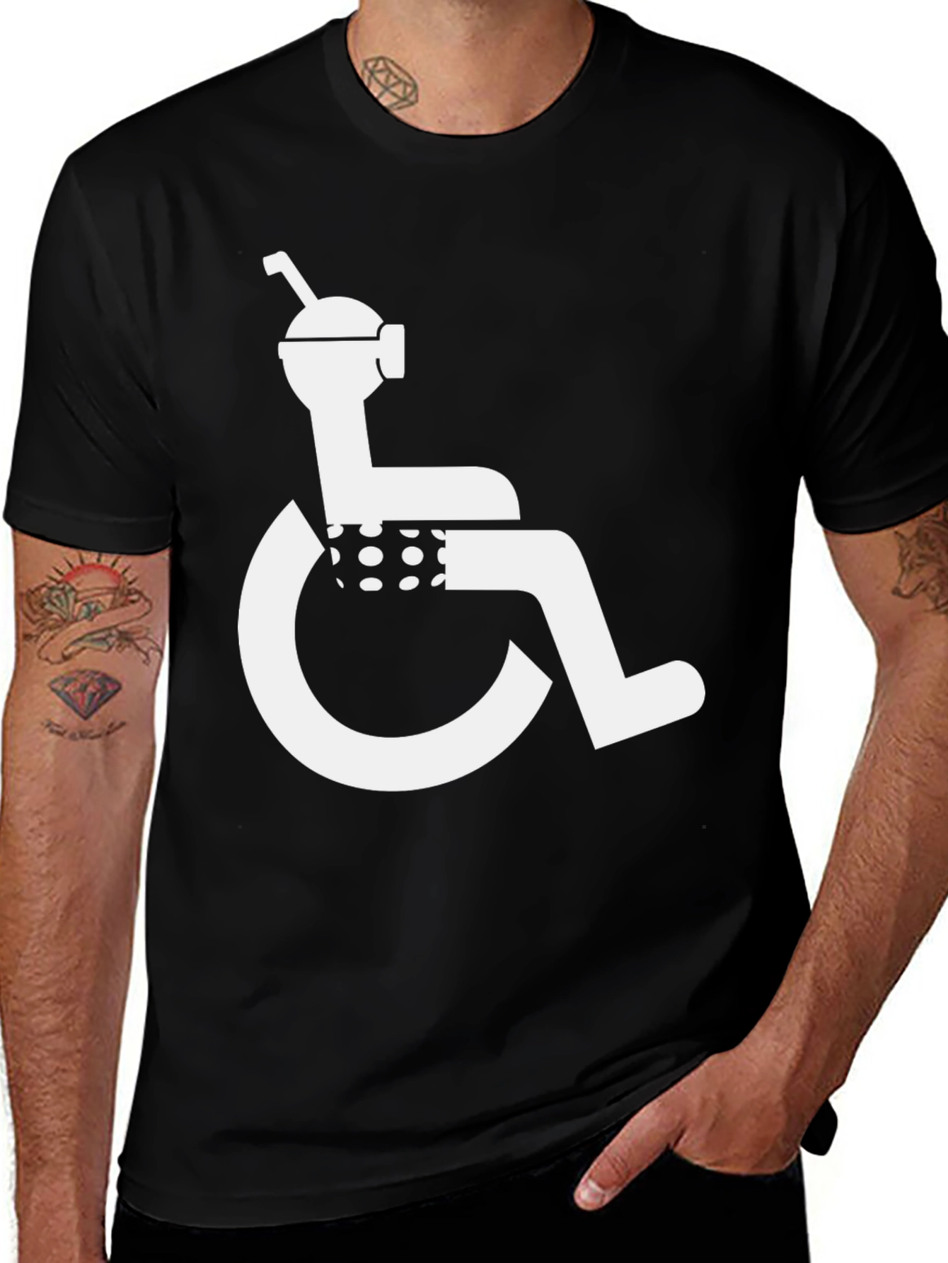 Variant 27 of Humorous Black T-Shirt: Wheelchair Boba Tea Graphic