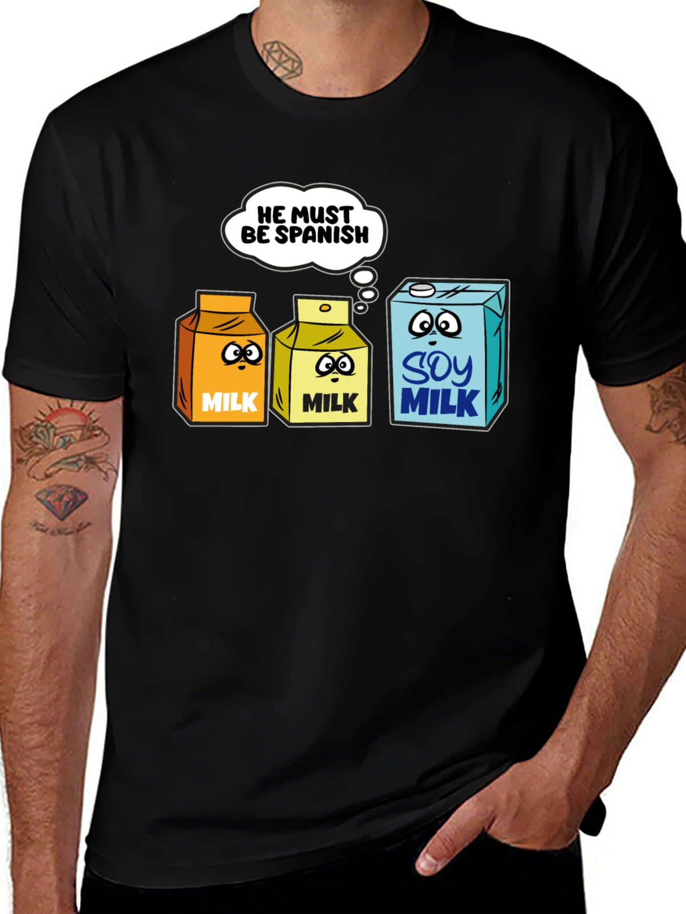 Variant 18 of Funny Milk Pun T-Shirt - He Must Be Spanish