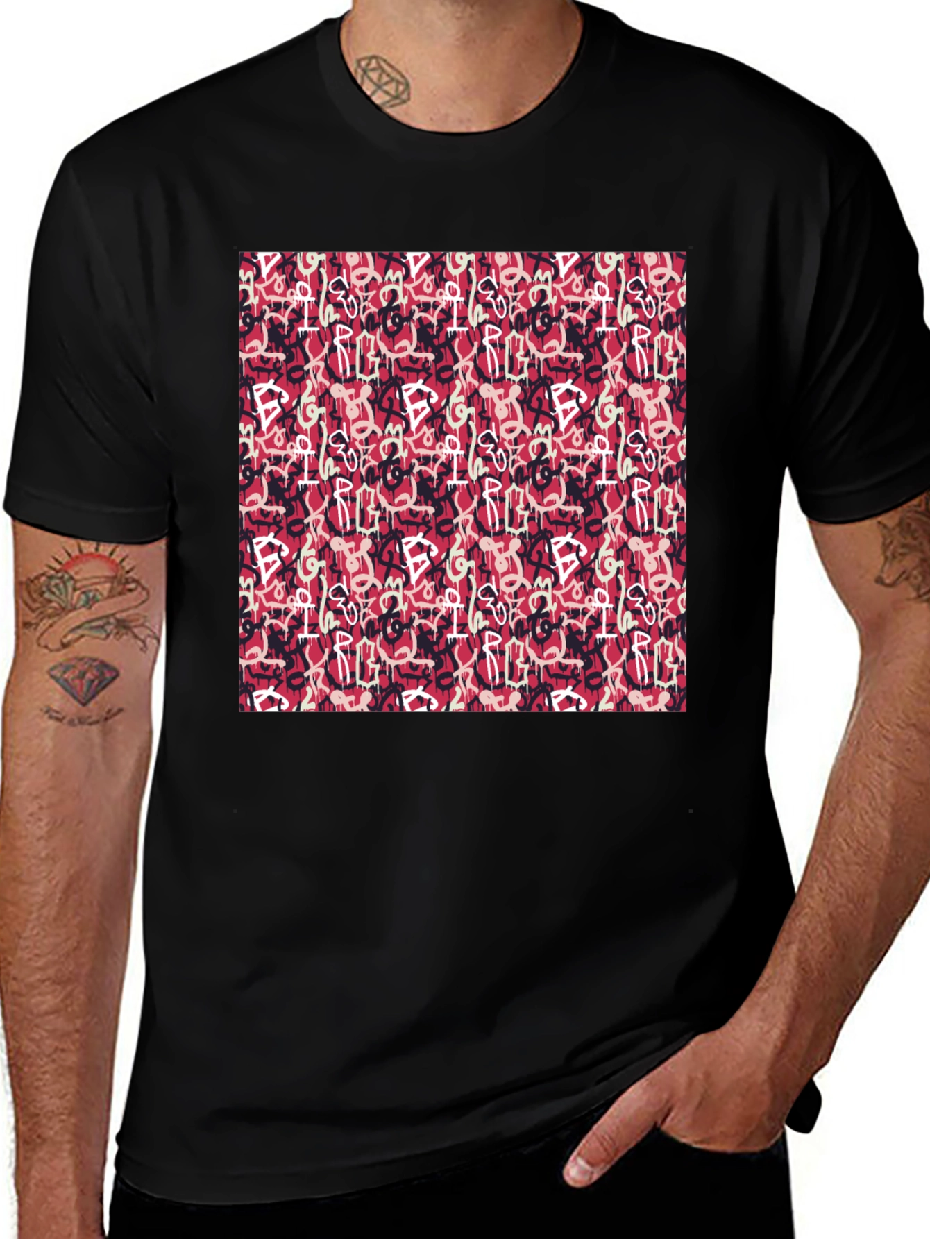 Variant 30 of Abstract Graffiti Print Black T-Shirt