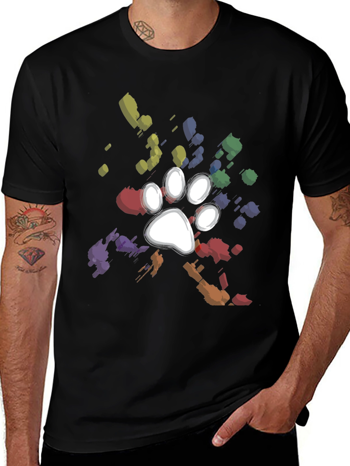 Variant 19 of Paw Print Splatter T-Shirt - Unique Dog Lover Gift