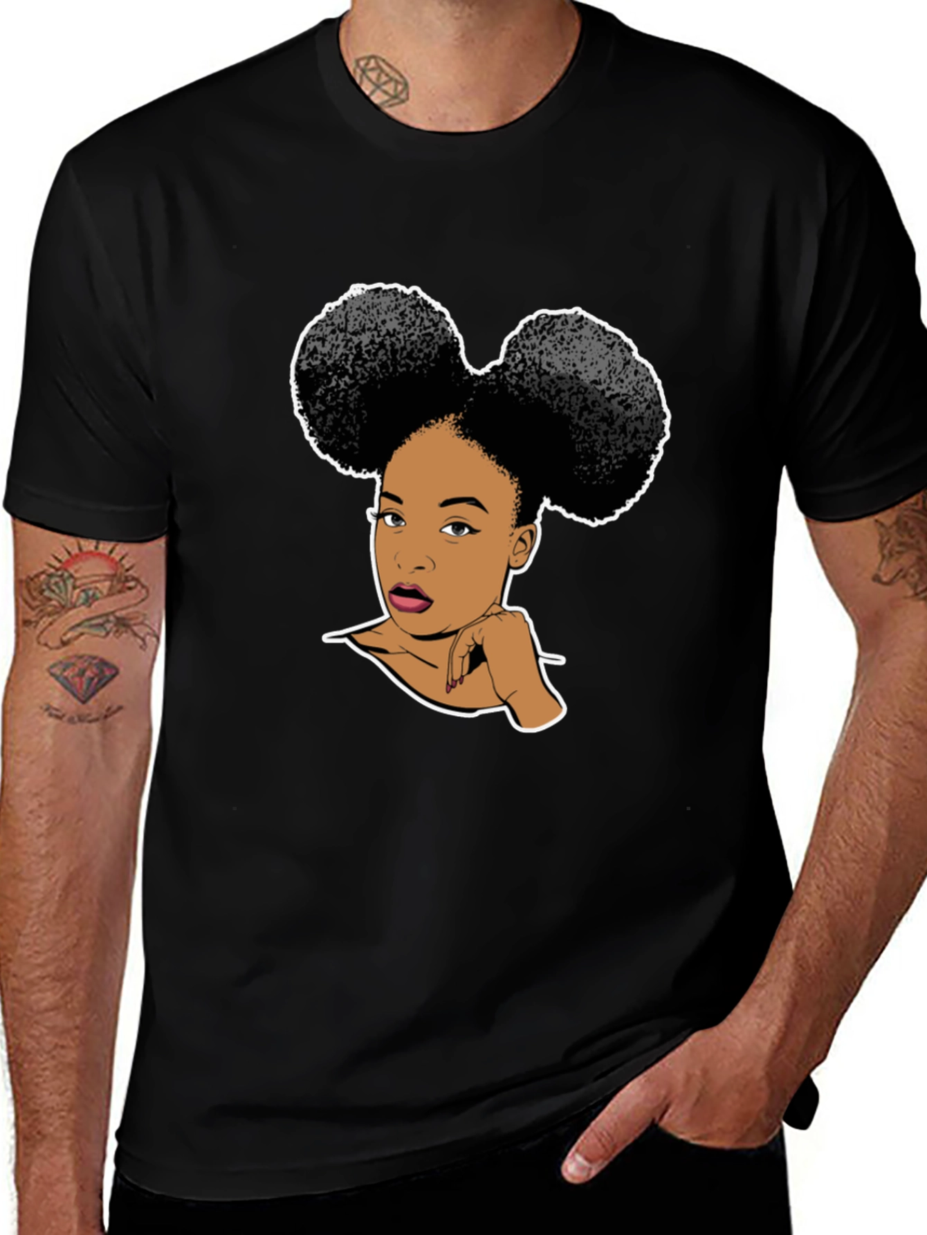 Variant 29 of Graphic T-Shirt: Afro Puffs Woman Black Tee
