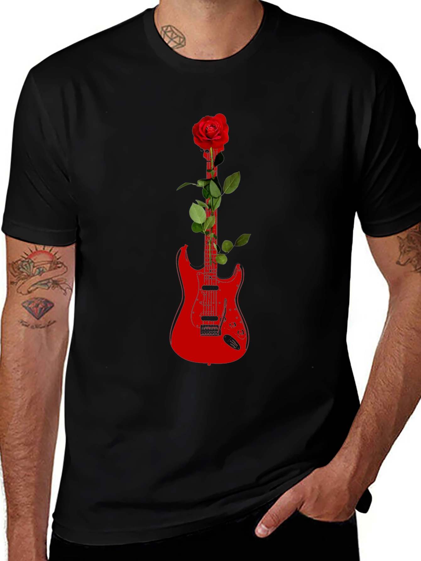 Variant 17 of Guitar Rose Graphic Tee - Black T-Shirt