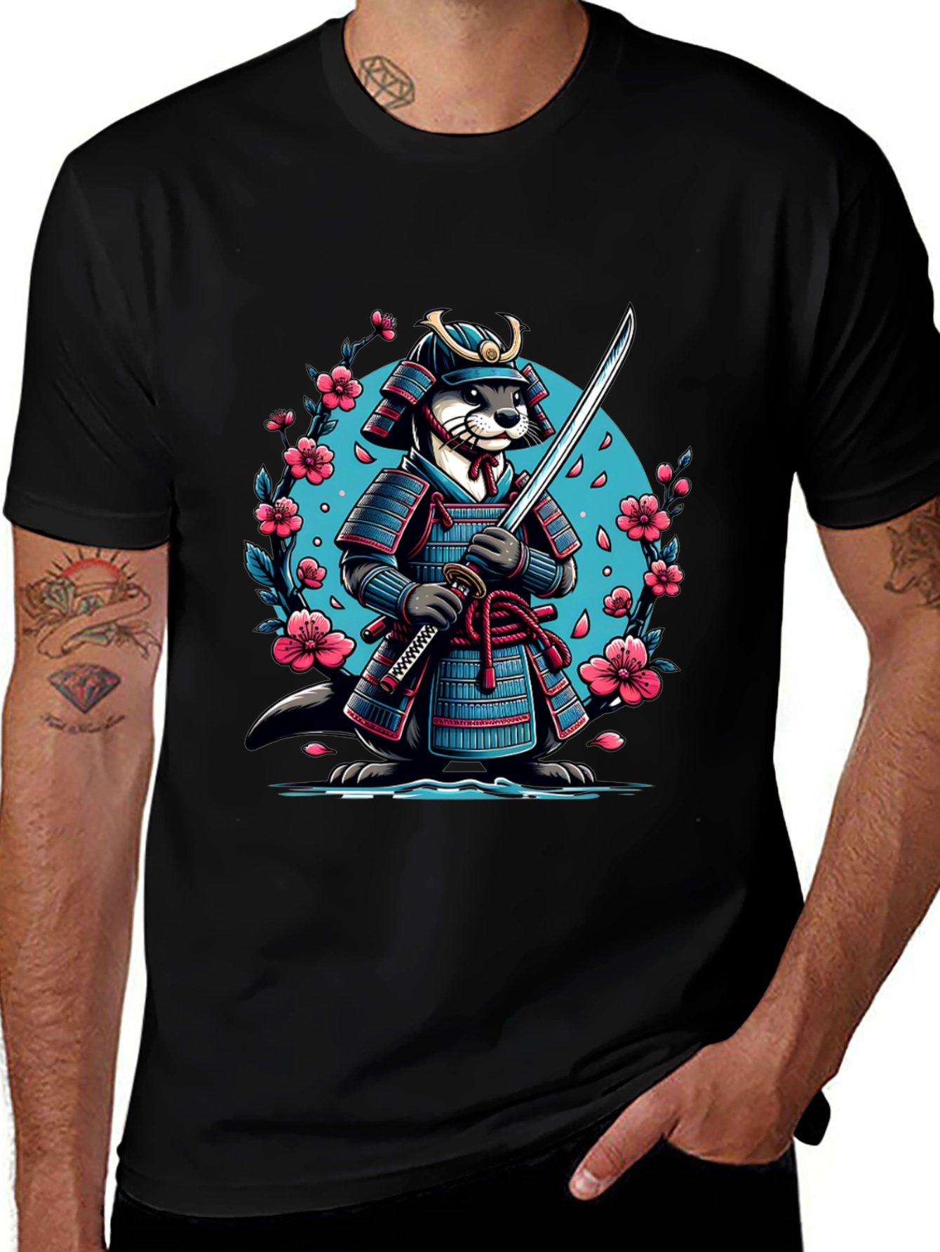 Variant 10 of Samurai Otter Graphic Tee - Men's Black T-Shirt