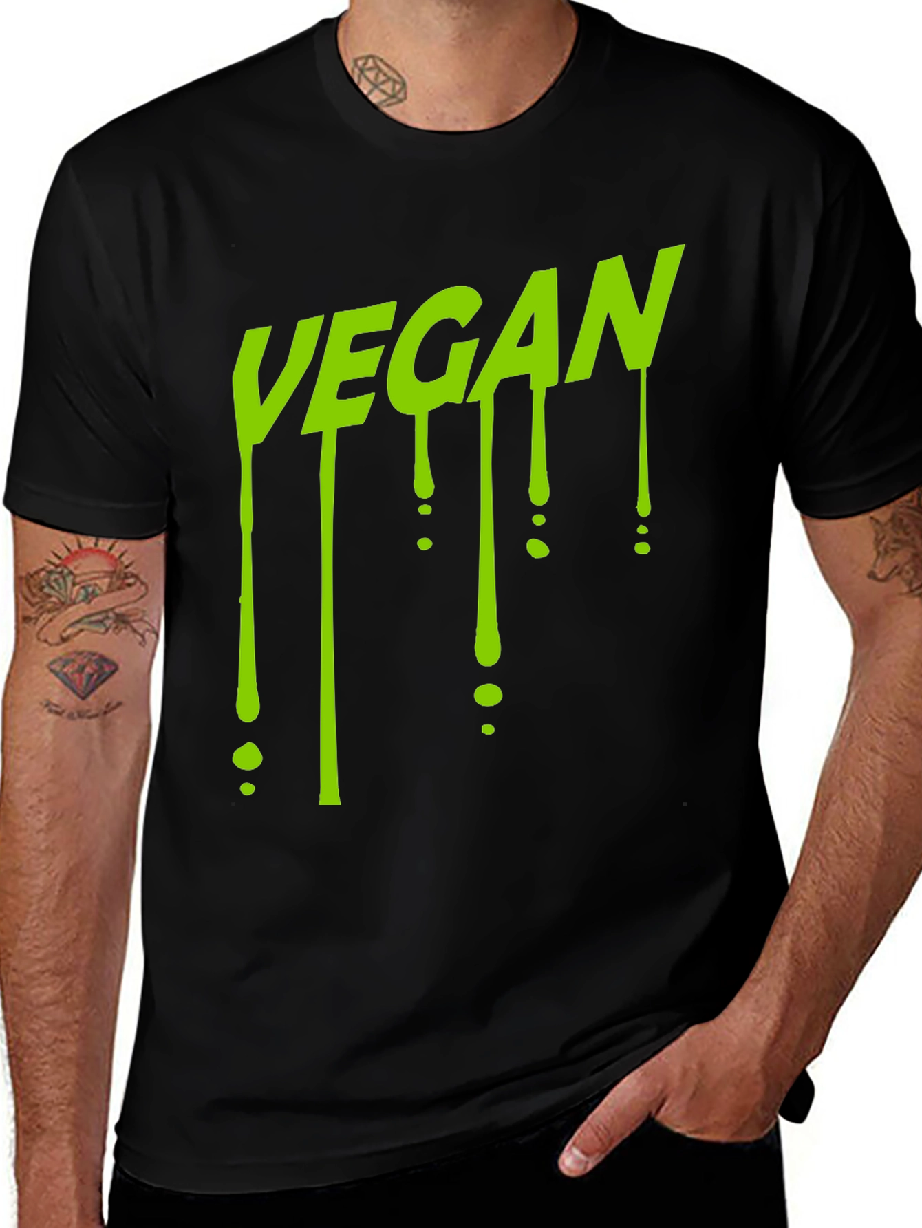 Variant 15 of Vegan Drip T-Shirt - Black Crew Neck