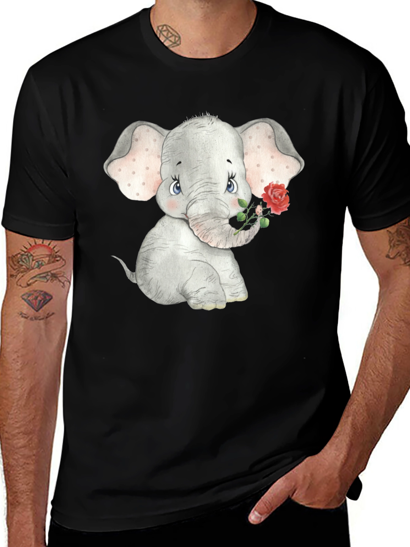 Variant 6 of Cute Elephant Rose Graphic T-Shirt