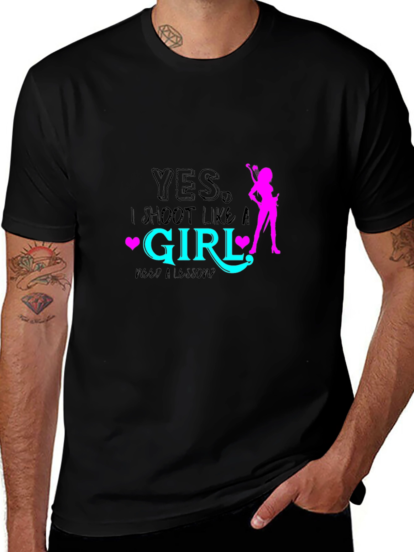 YES I SHOOT LIKE A GIRL Black Graphic Tee
