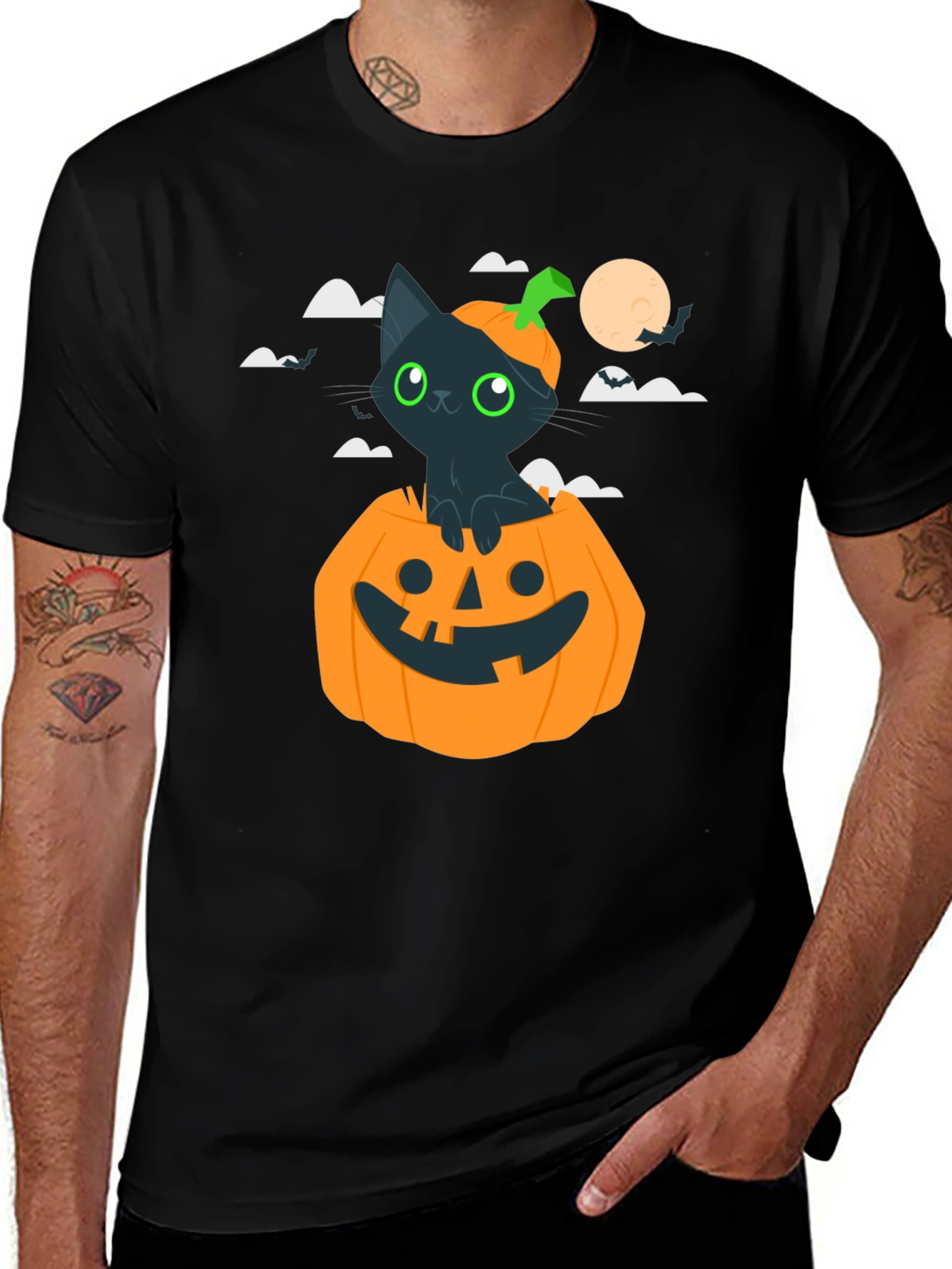 Variant 19 of Halloween Cat in Pumpkin T-Shirt - Spooky Season Tee