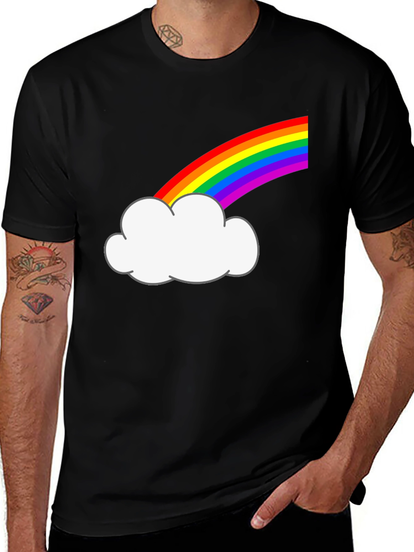 Variant 10 of Rainbow Cloud Graphic Tee - Black Cotton T-Shirt