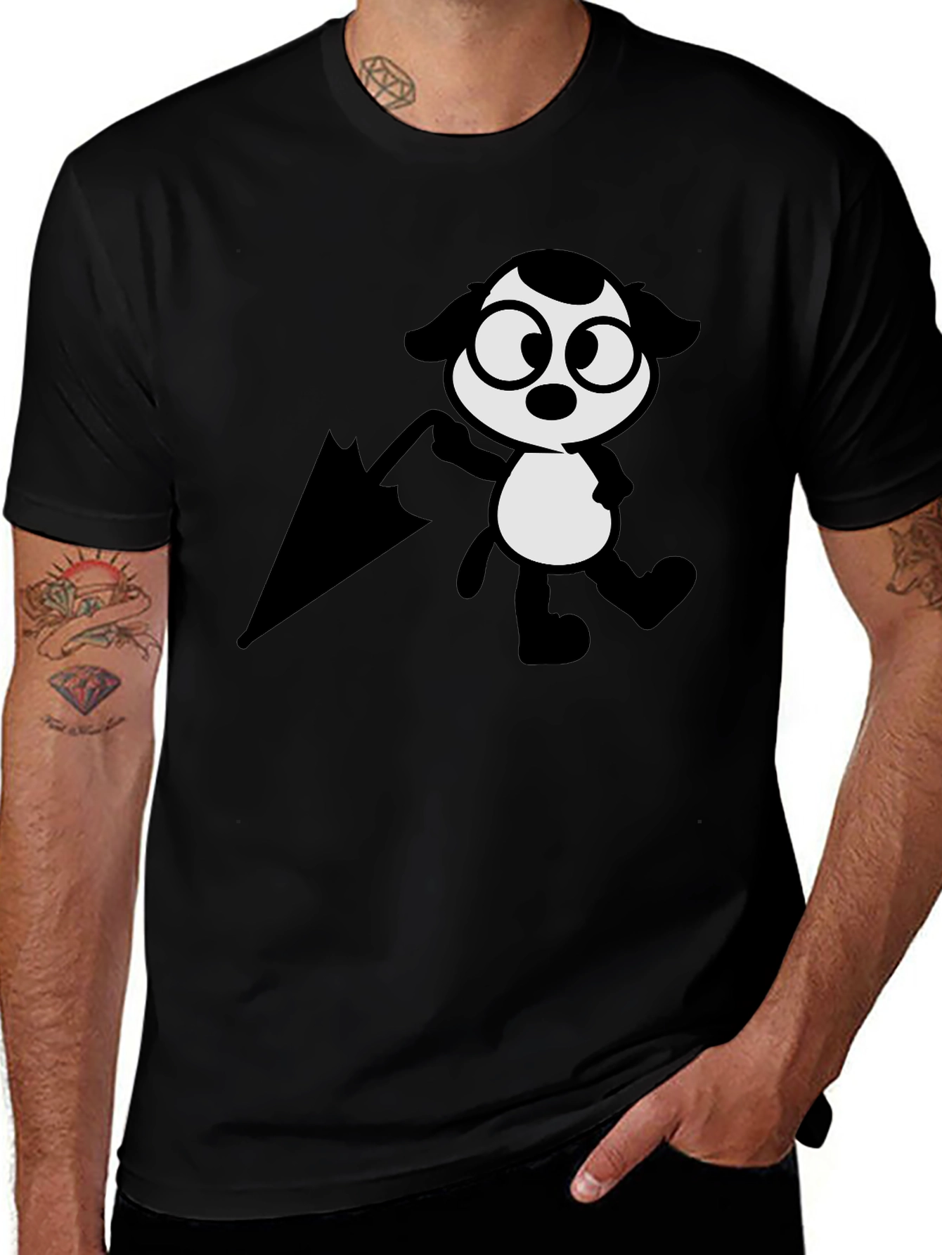 Variant 10 of Cartoon Dog with Umbrella Black T-Shirt