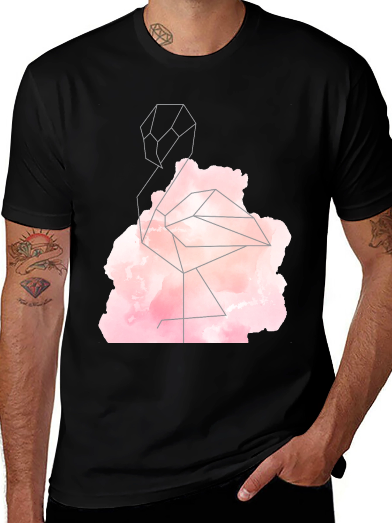 Variant 12 of Geometric Flamingo Graphic Tee - Black