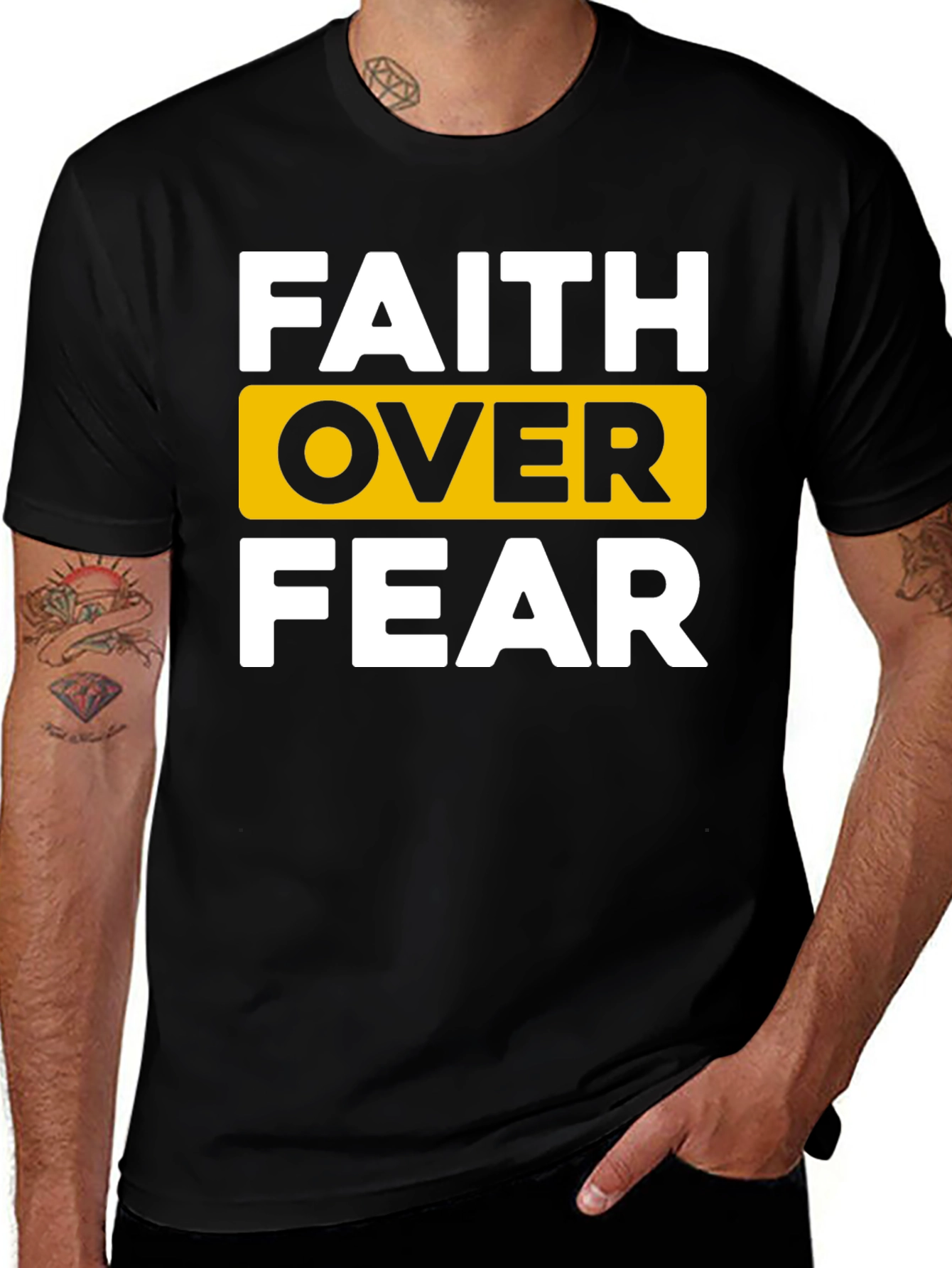 Variant 7 of Faith Over Fear Graphic Tee - Black Cotton T-Shirt