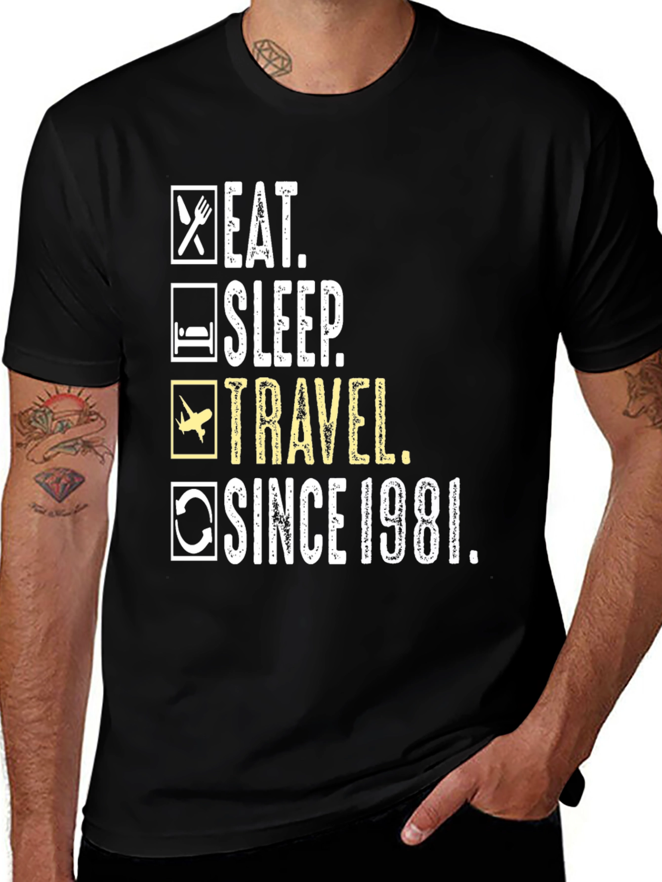Variant 8 of Eat Sleep Travel Since 1981 Black T-Shirt