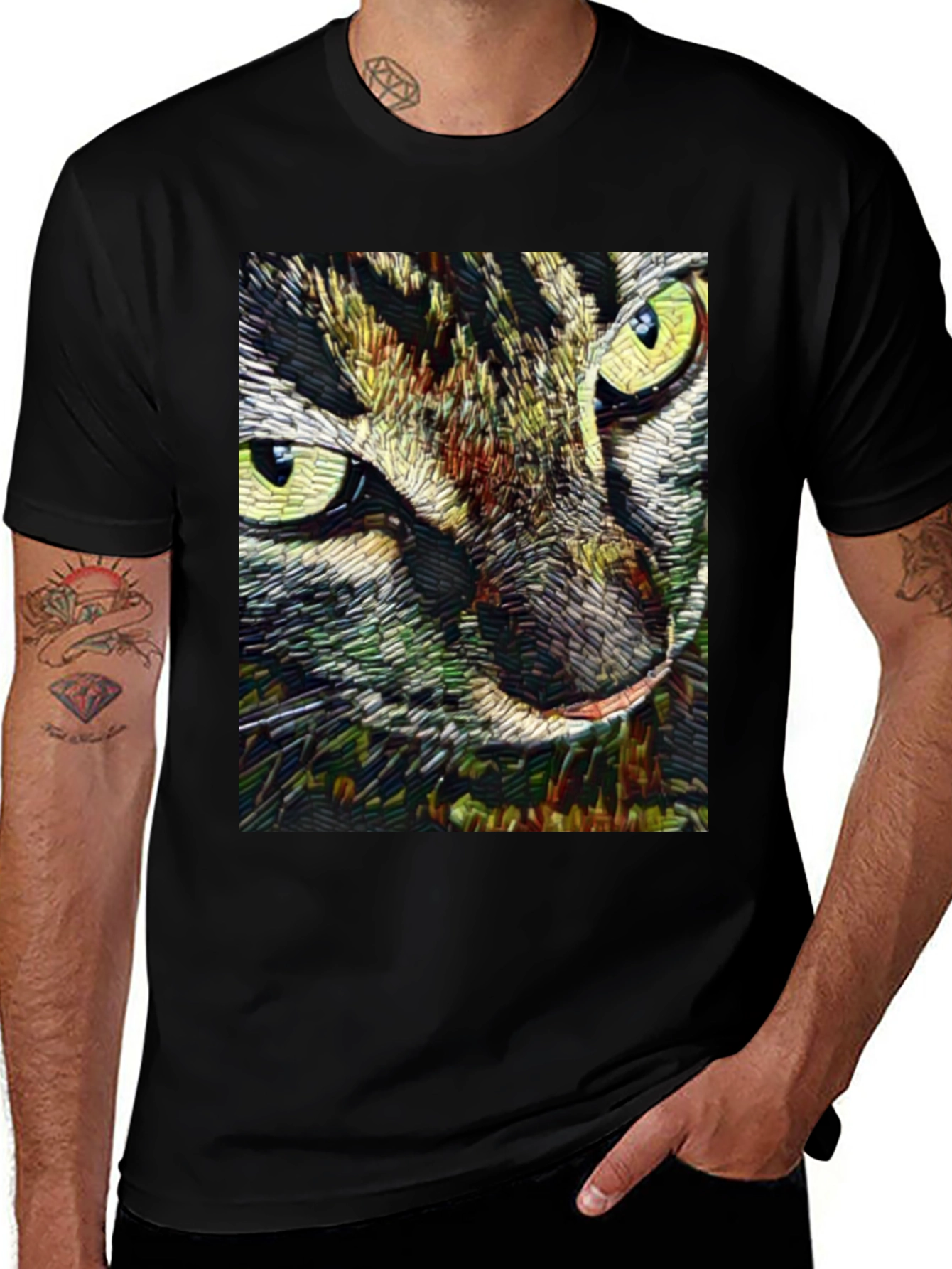 Variant 22 of Artistic Cat Face Graphic Black T-Shirt