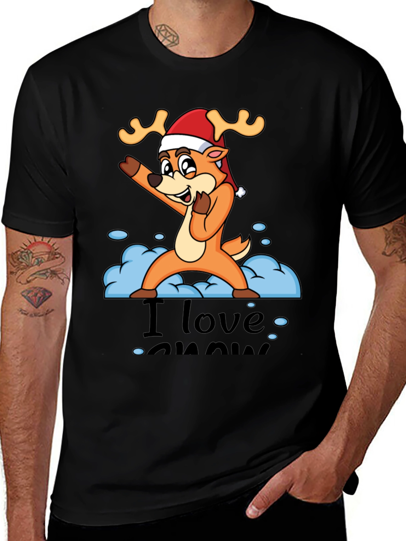 Variant 13 of Festive Reindeer T-Shirt - "I Love Snow" Design