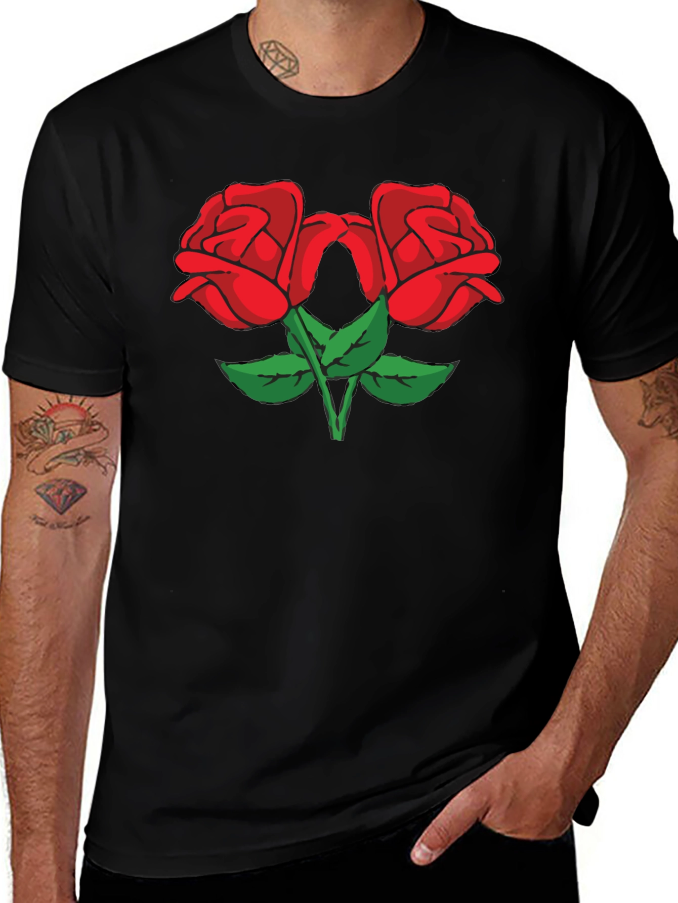 Variant 12 of Two Roses Graphic Black Tee
